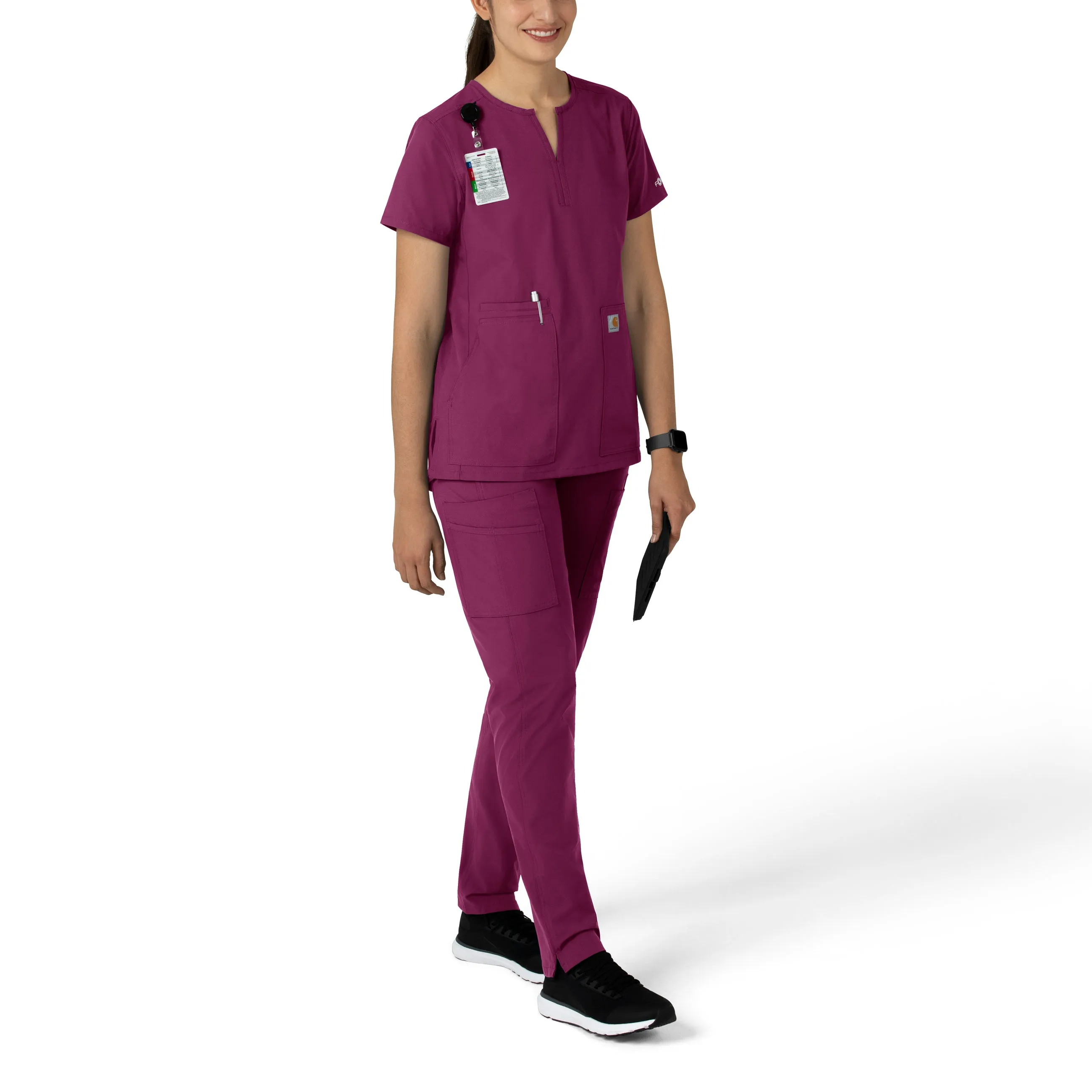 Carhartt Force Essentials Women's Notch Neck Tunic Scrub Top - Wine