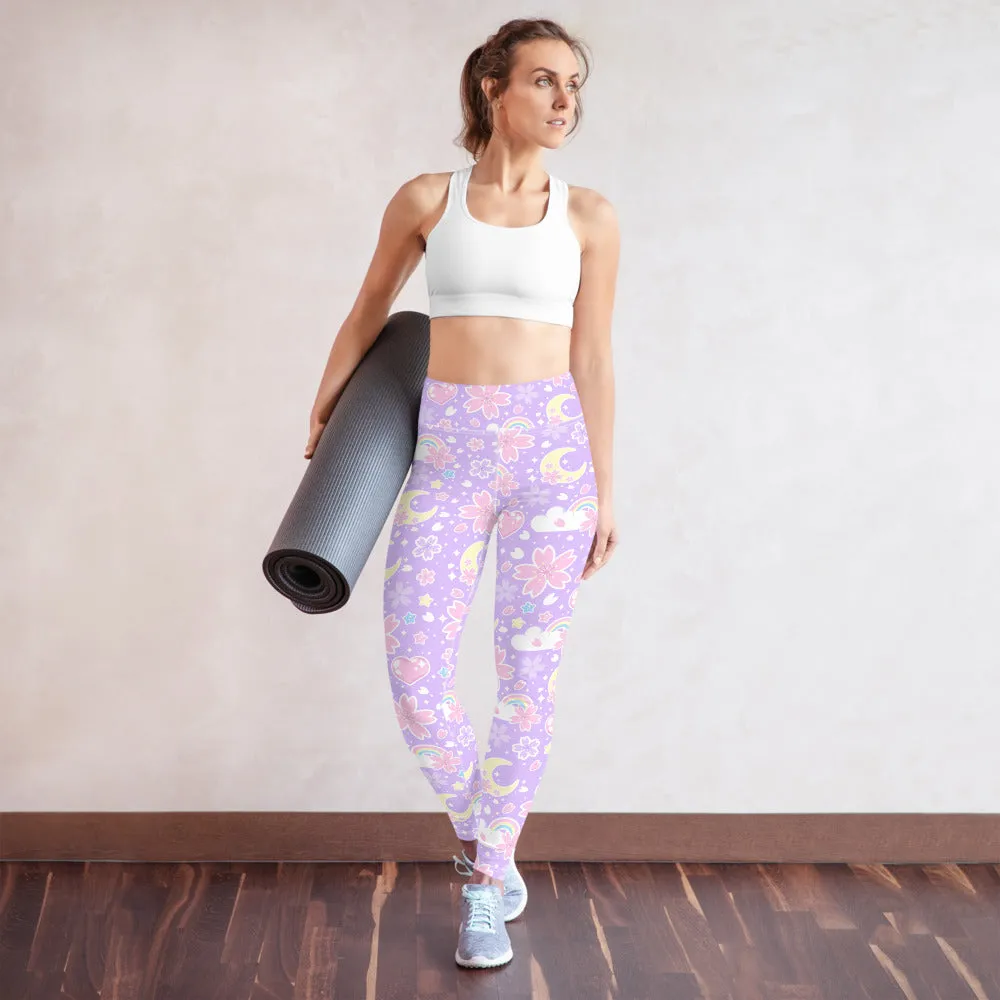 Cherry Blossom Dreams Purple Yoga Leggings