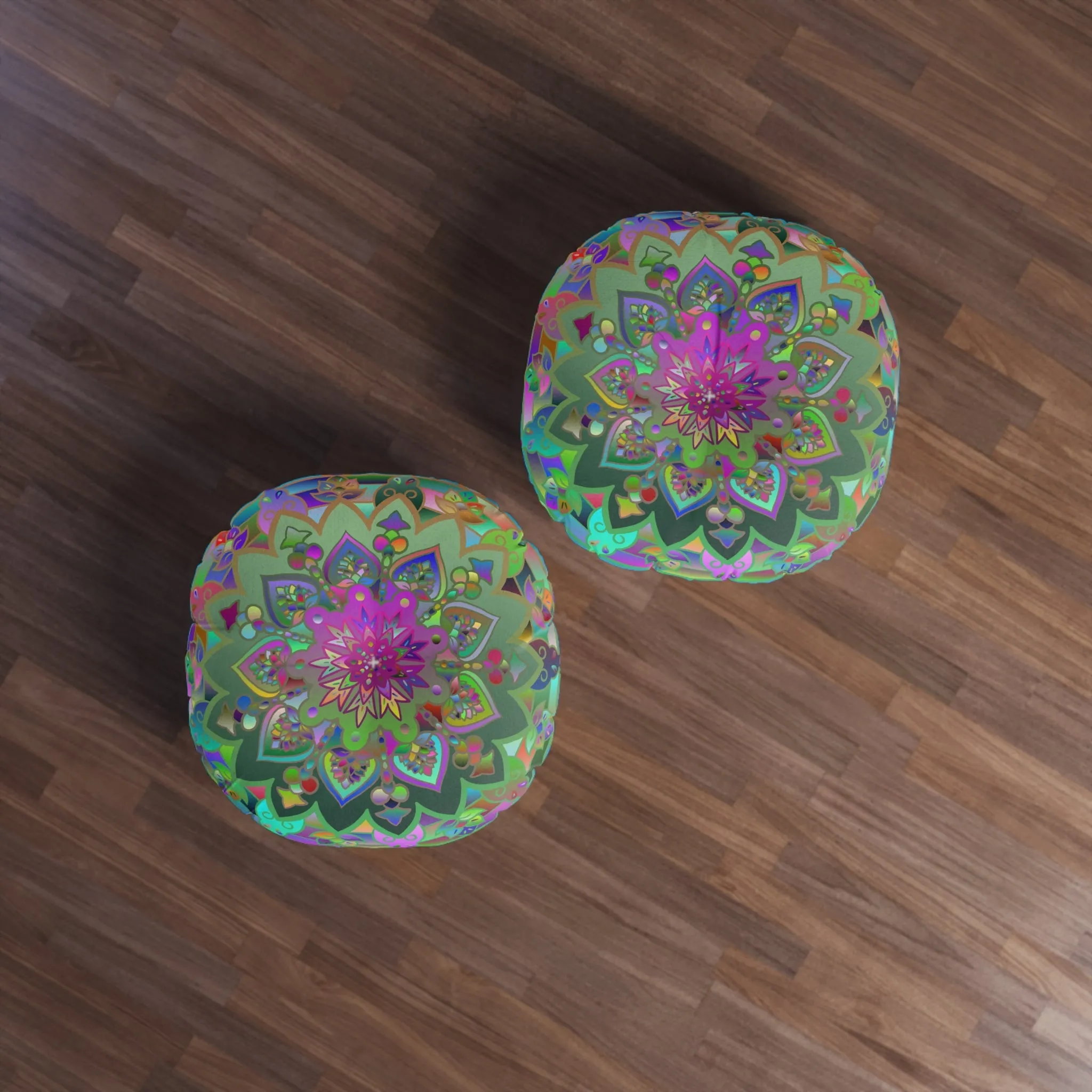 Colorful Mandala Art Design Tufted Round Floor Cushion