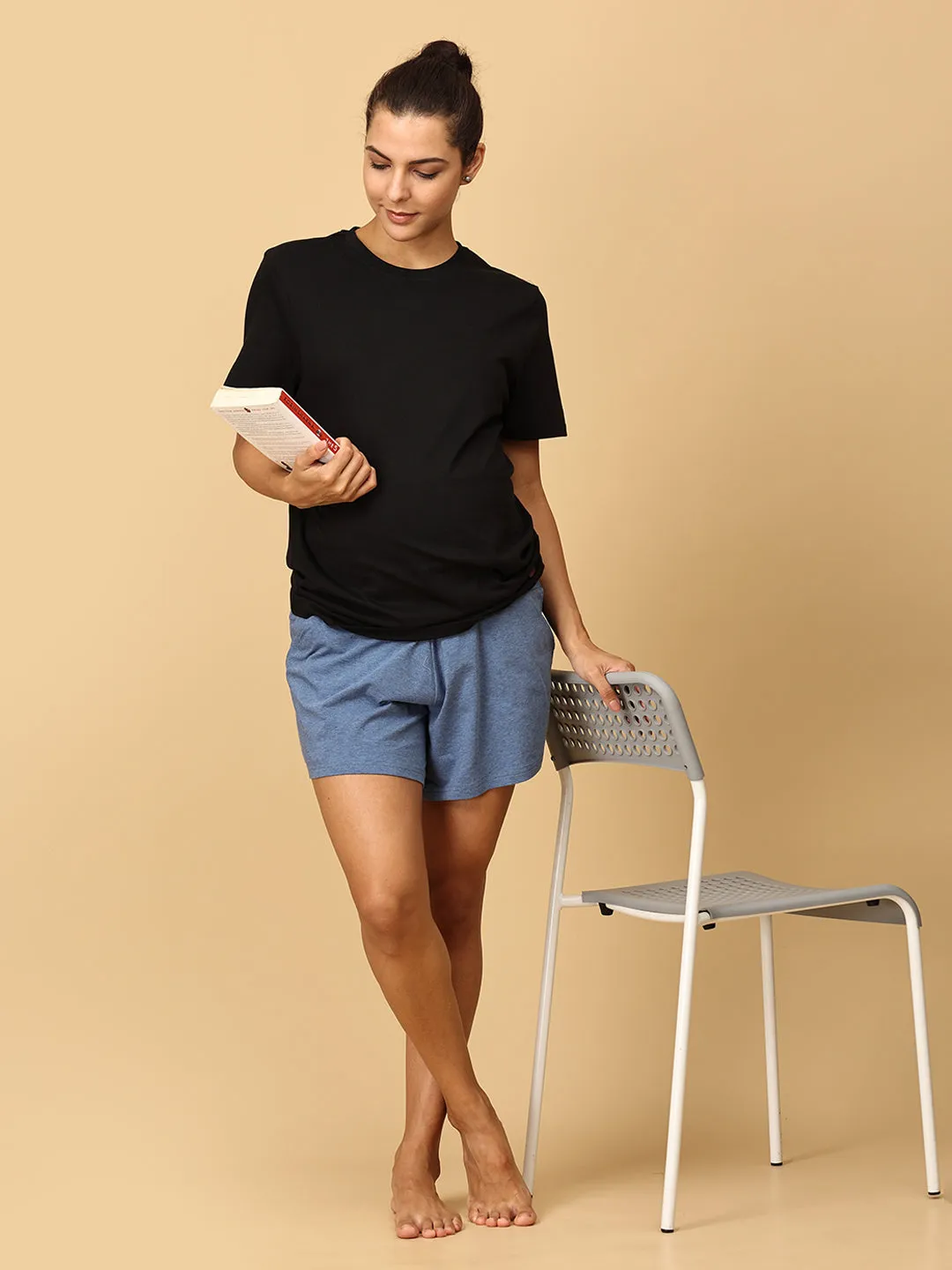 Comfy Maternity Shorts- Blue Melange