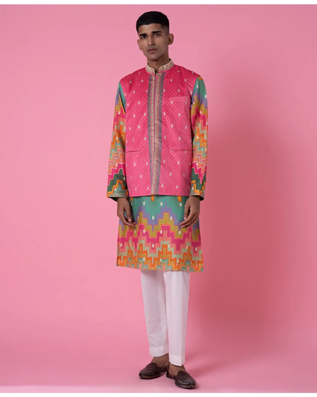 Cubic Chevron Multi Colour Printed Kurta Set