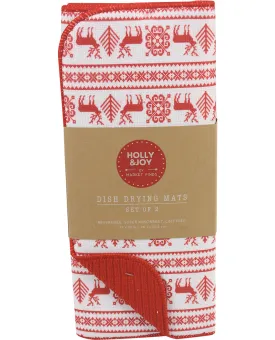 Deer & Striped Holiday Drying Mats - Two Pack