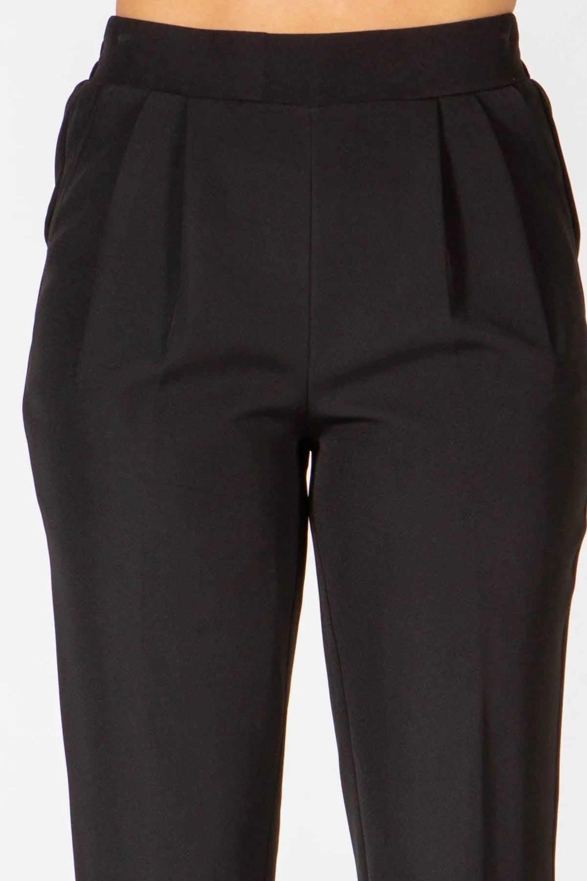 Double Front Pleated Ankle Pants With Pockets - Black