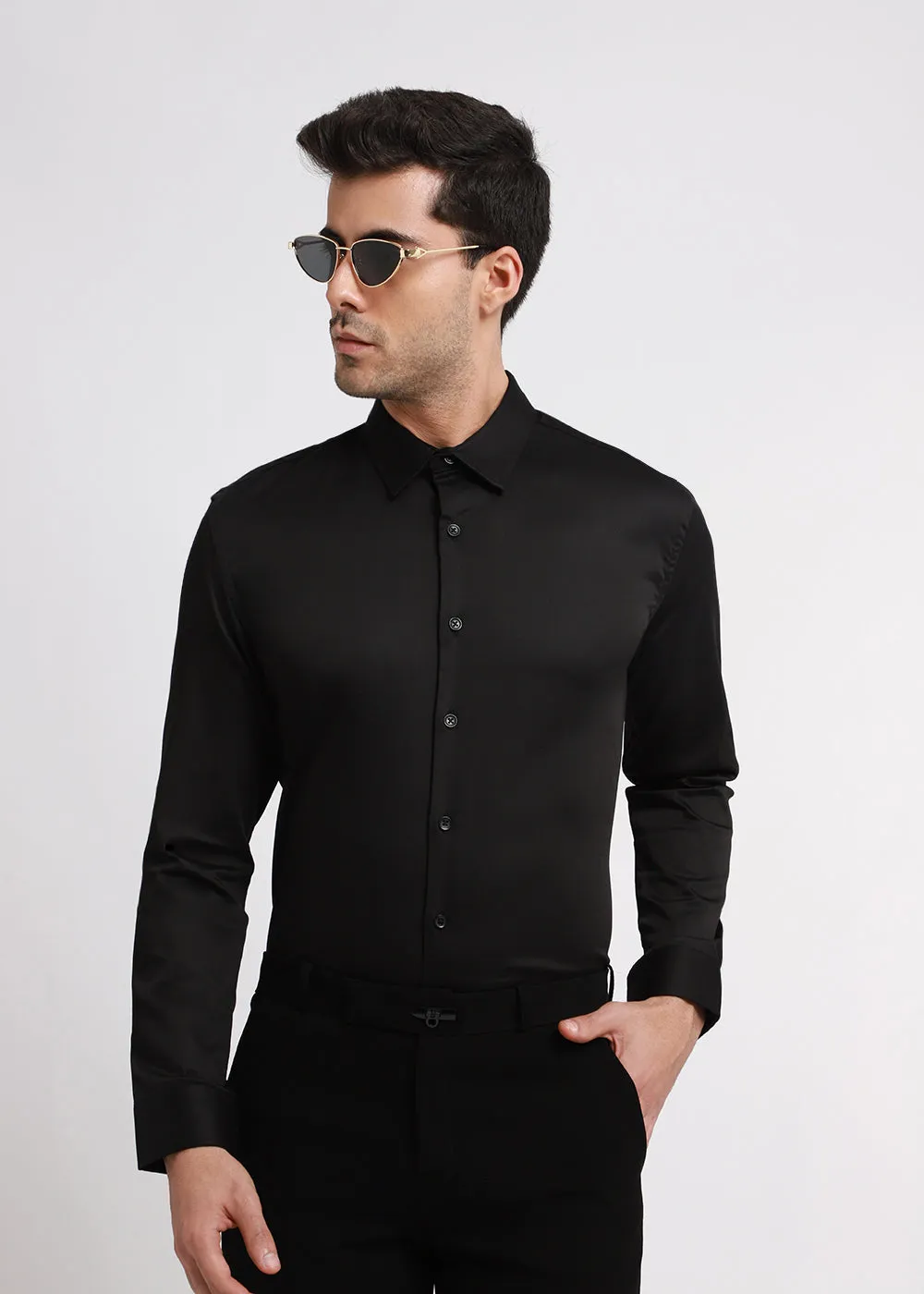 Ebony Black Satin Shirt