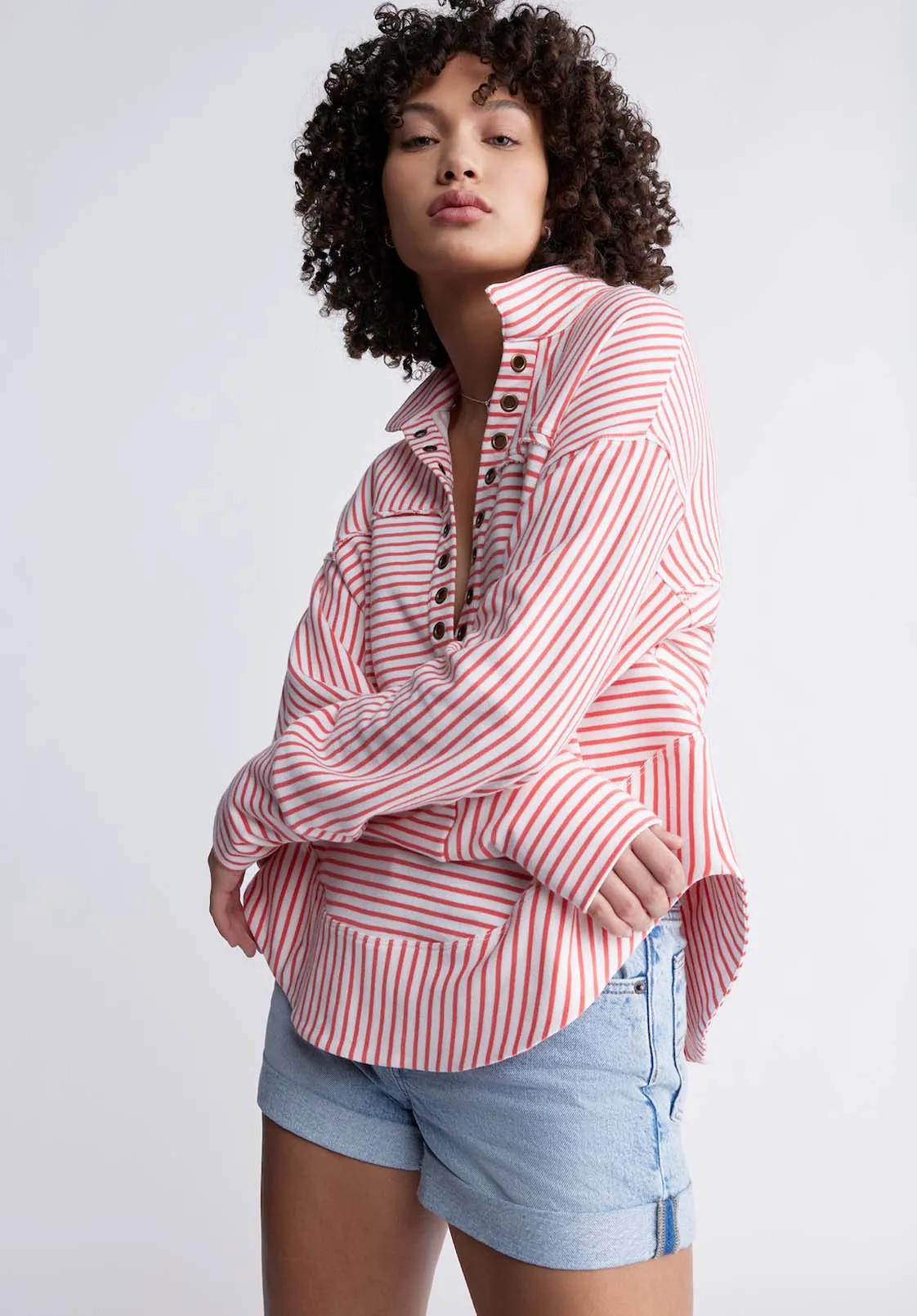 Ellowynne Women’s Striped Pullover in White & Red - KT0099P