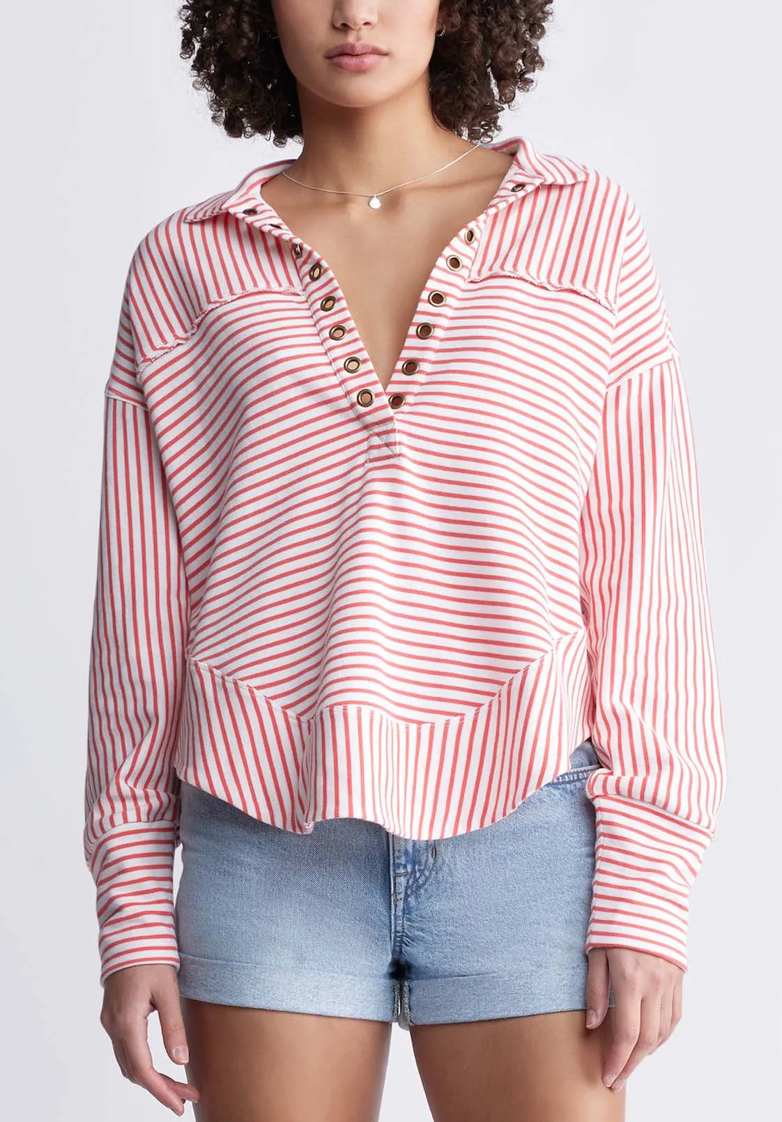 Ellowynne Women’s Striped Pullover in White & Red - KT0099P