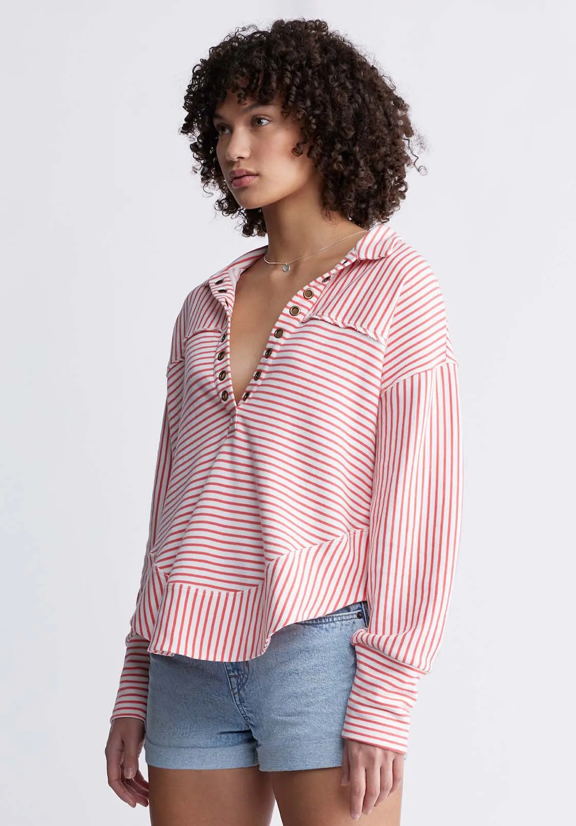 Ellowynne Women’s Striped Pullover in White & Red - KT0099P