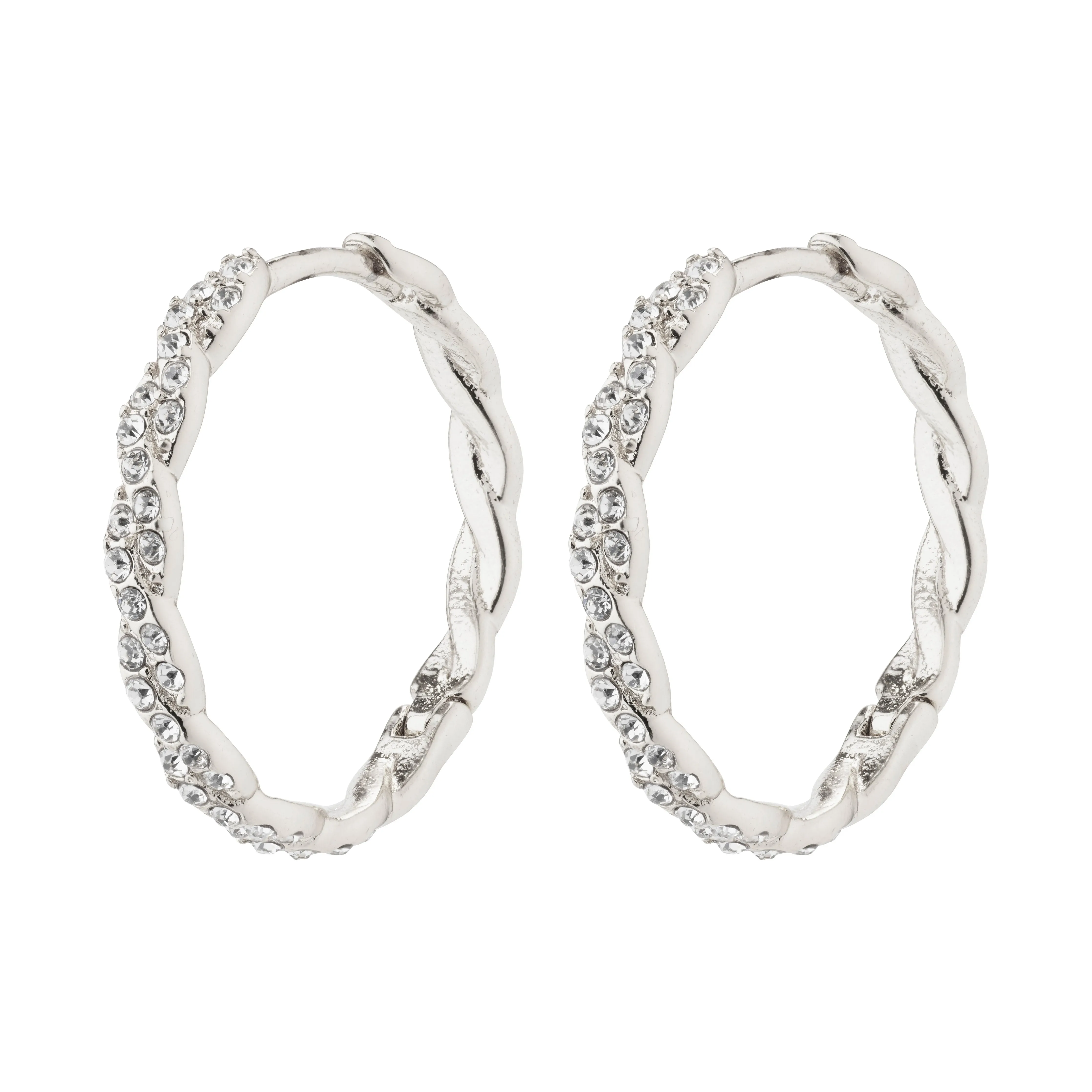 EZO twirled crystal hoops silver-plated