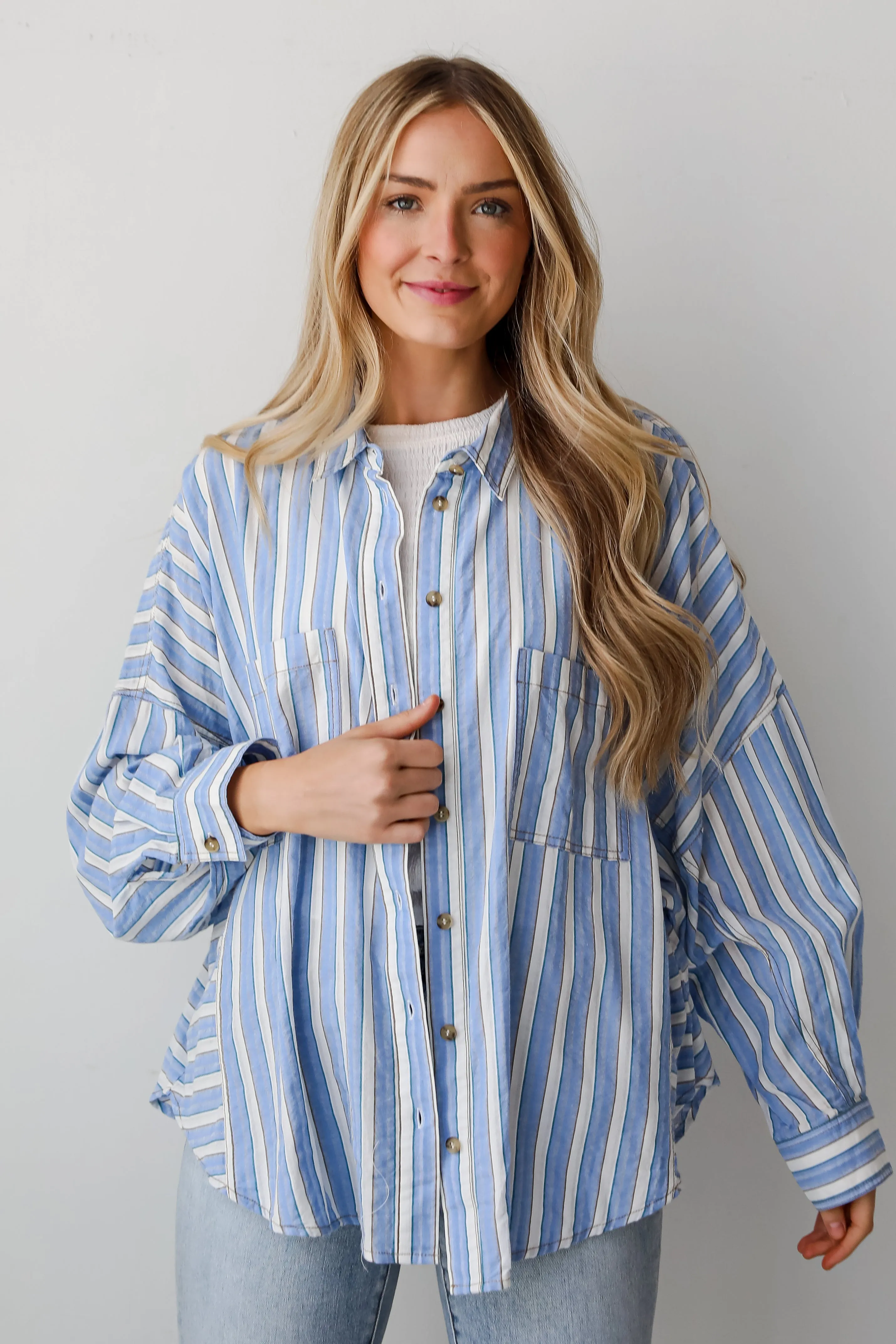 FINAL SALE - Breeze By Blue Striped Button-Up Blouse