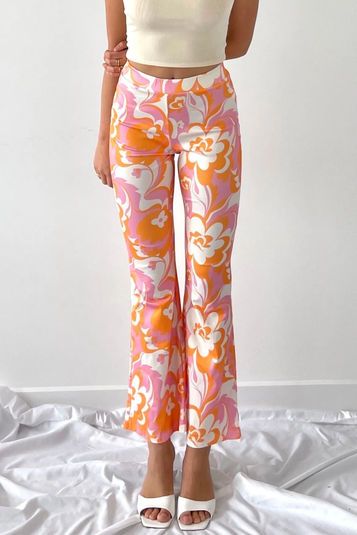 Floral pattern flare trouser