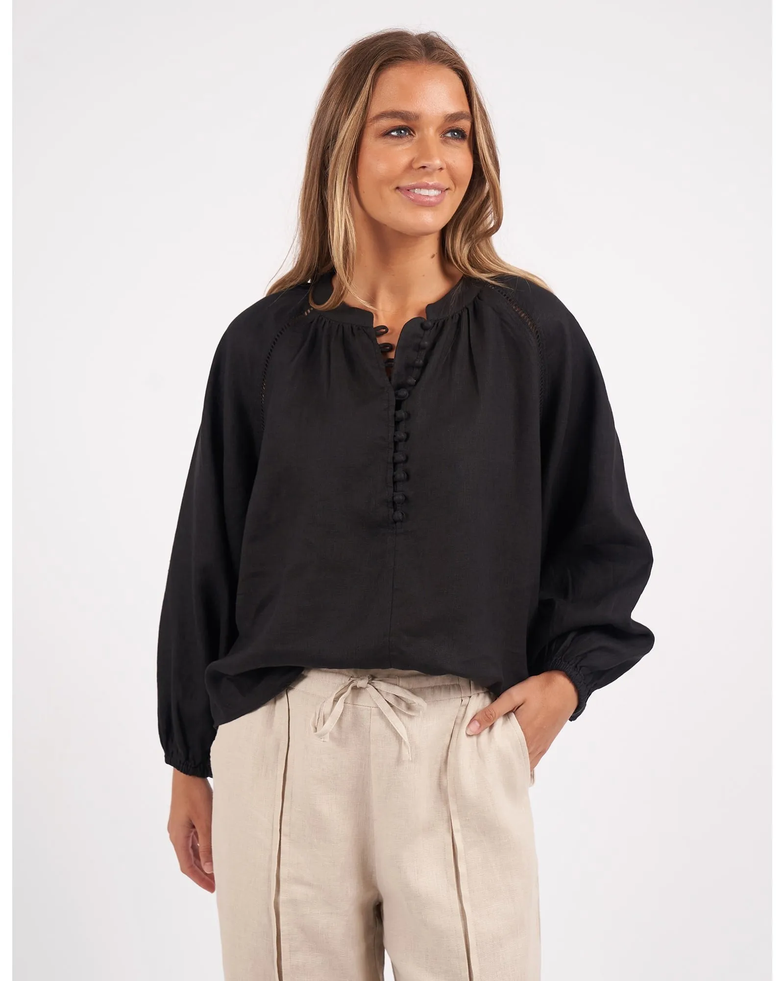 Foxwood - Sardinia Linen Blouse - Black