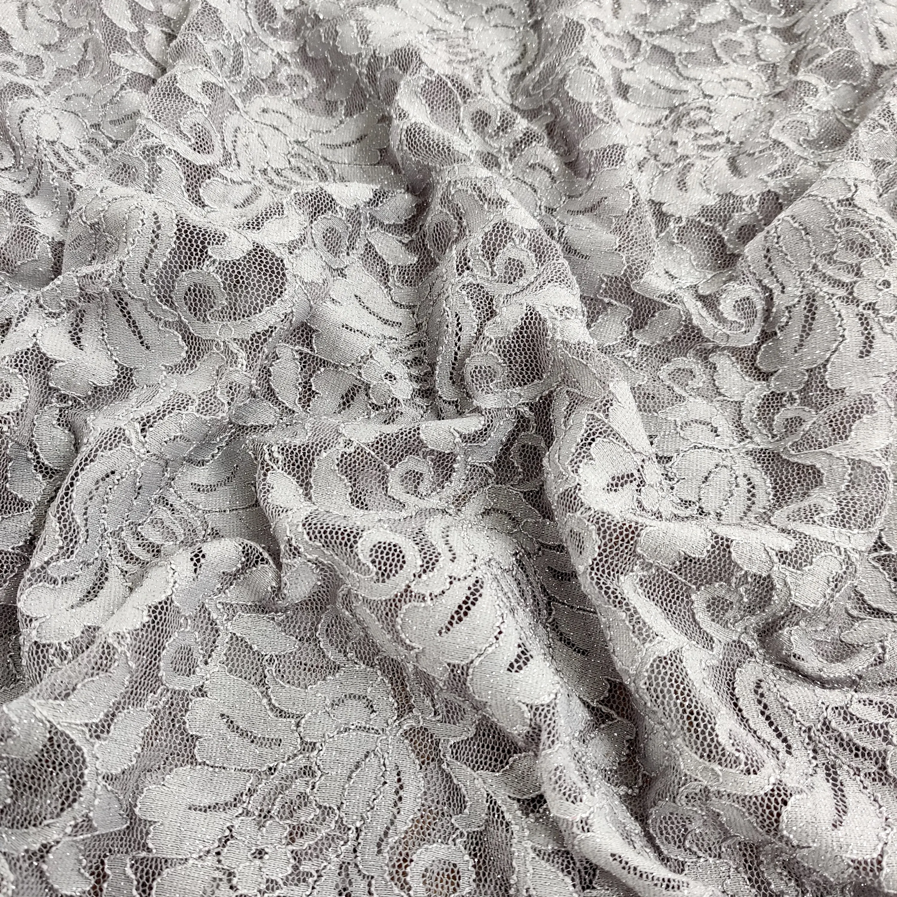 FS509_1 Grey Glitter Floral Lace