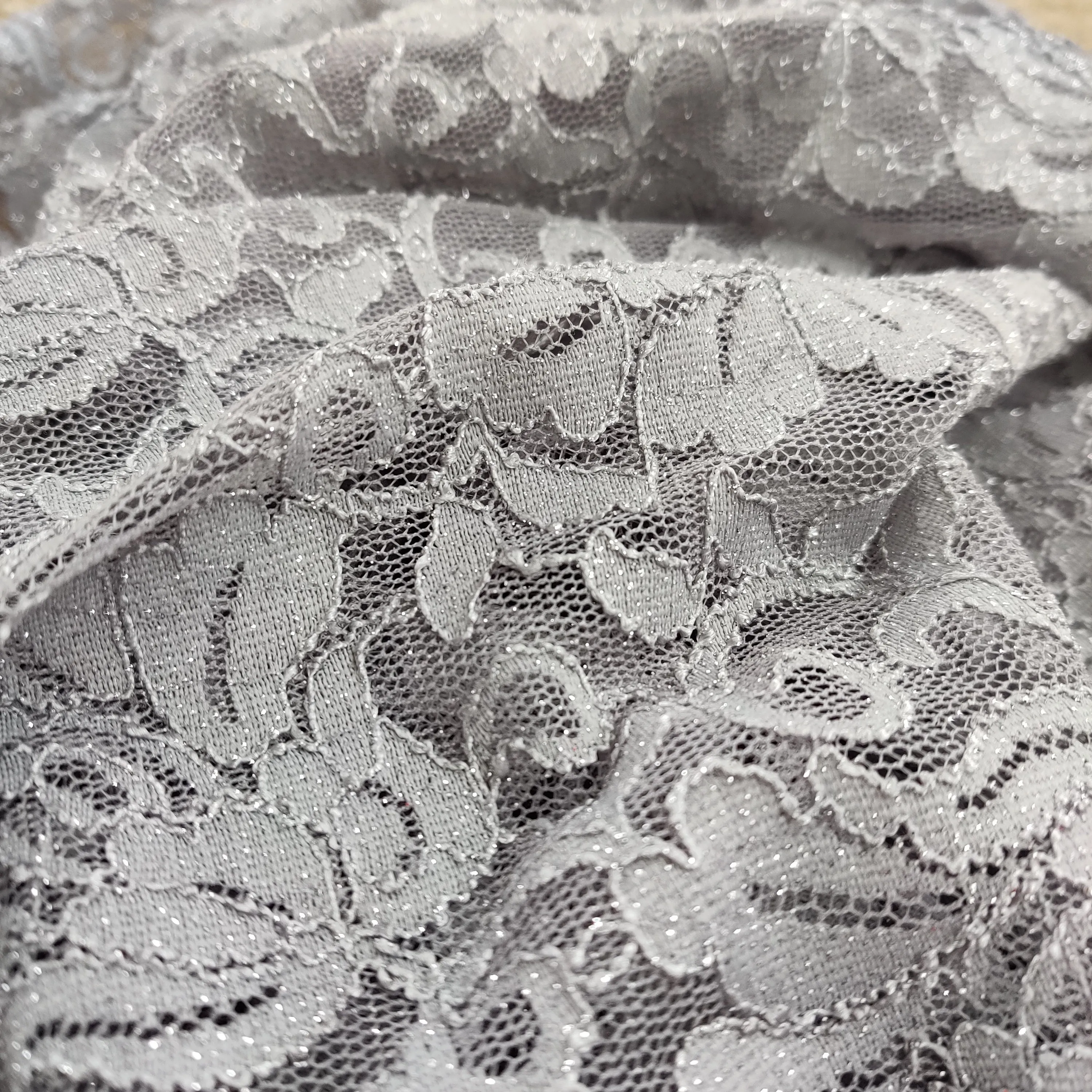 FS509_1 Grey Glitter Floral Lace