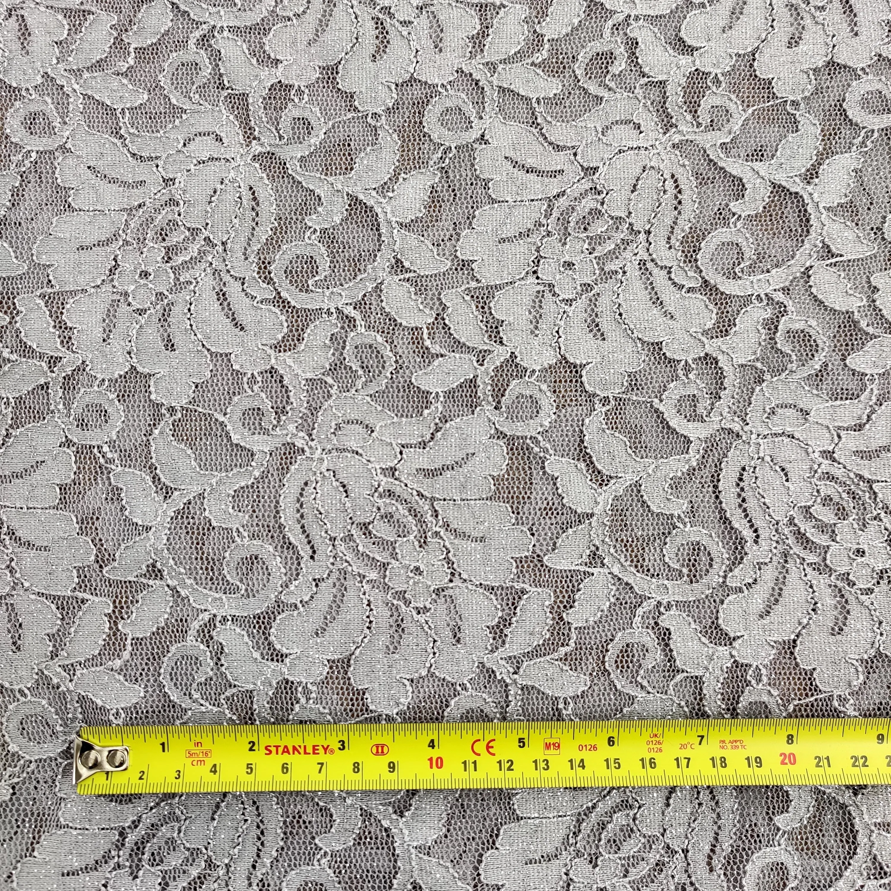 FS509_1 Grey Glitter Floral Lace