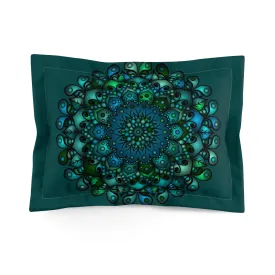 Green Mandala Art Microfiber Pillow Sham - Handmade Design