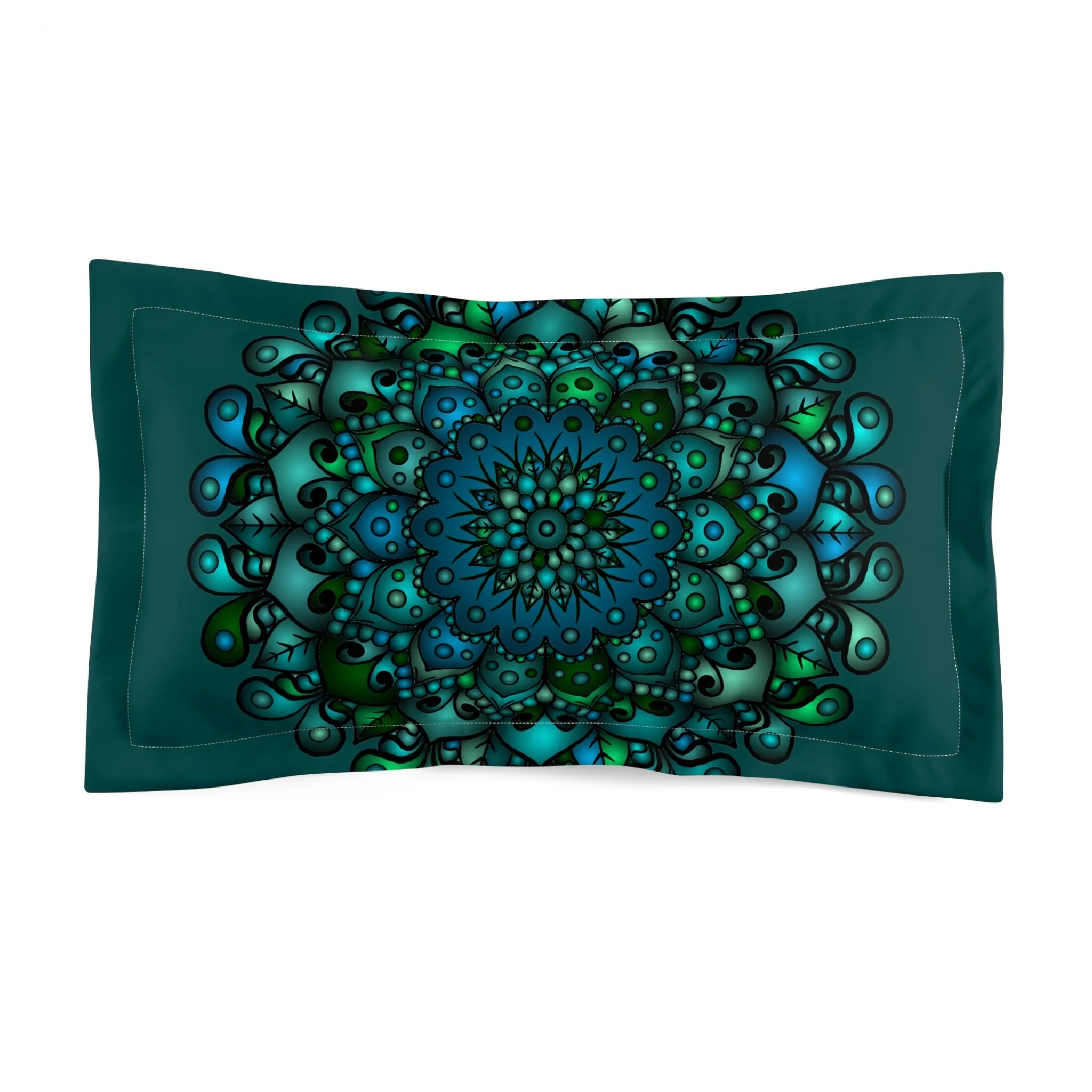 Green Mandala Art Microfiber Pillow Sham - Handmade Design