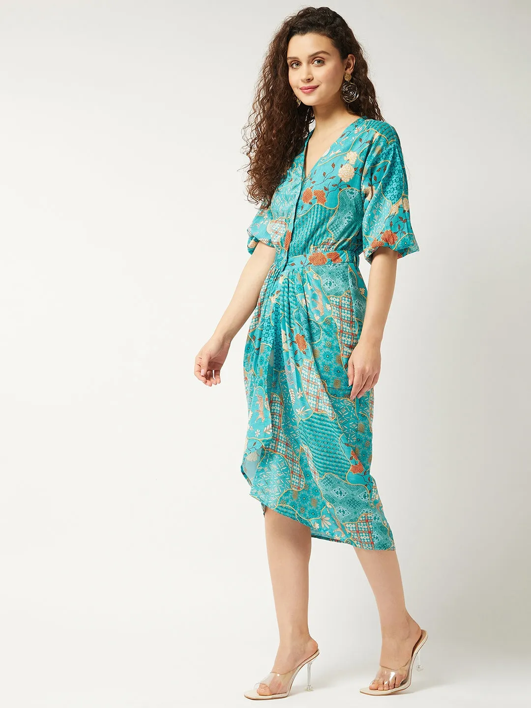 Green Printed Dhoti Dress