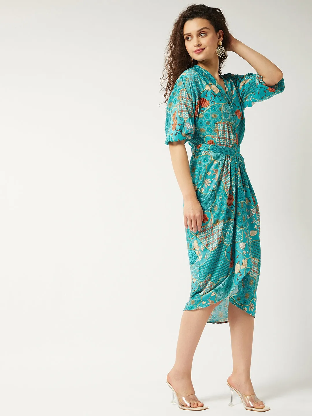 Green Printed Dhoti Dress