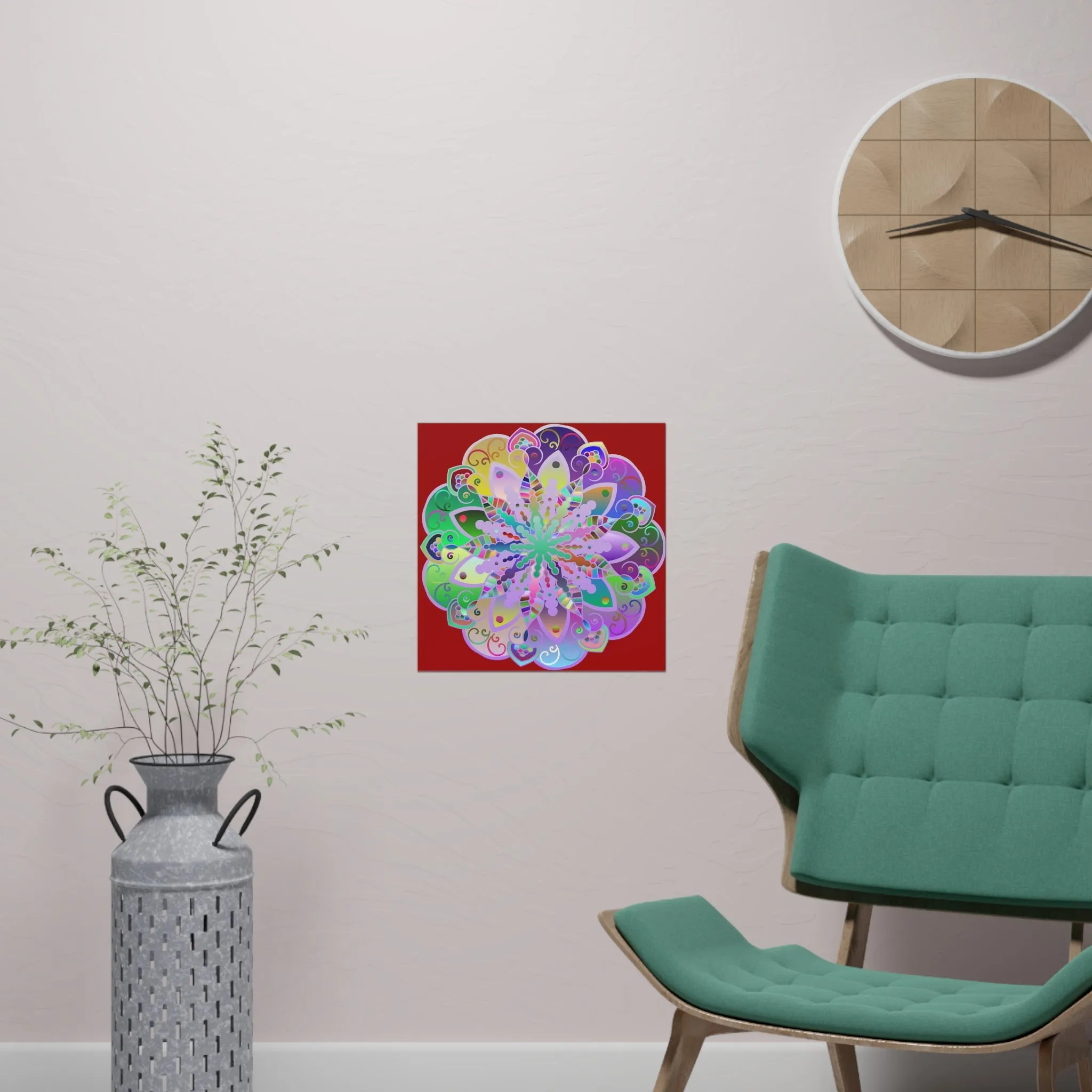 Hand-Drawn Mandala Art Poster - Dark Red