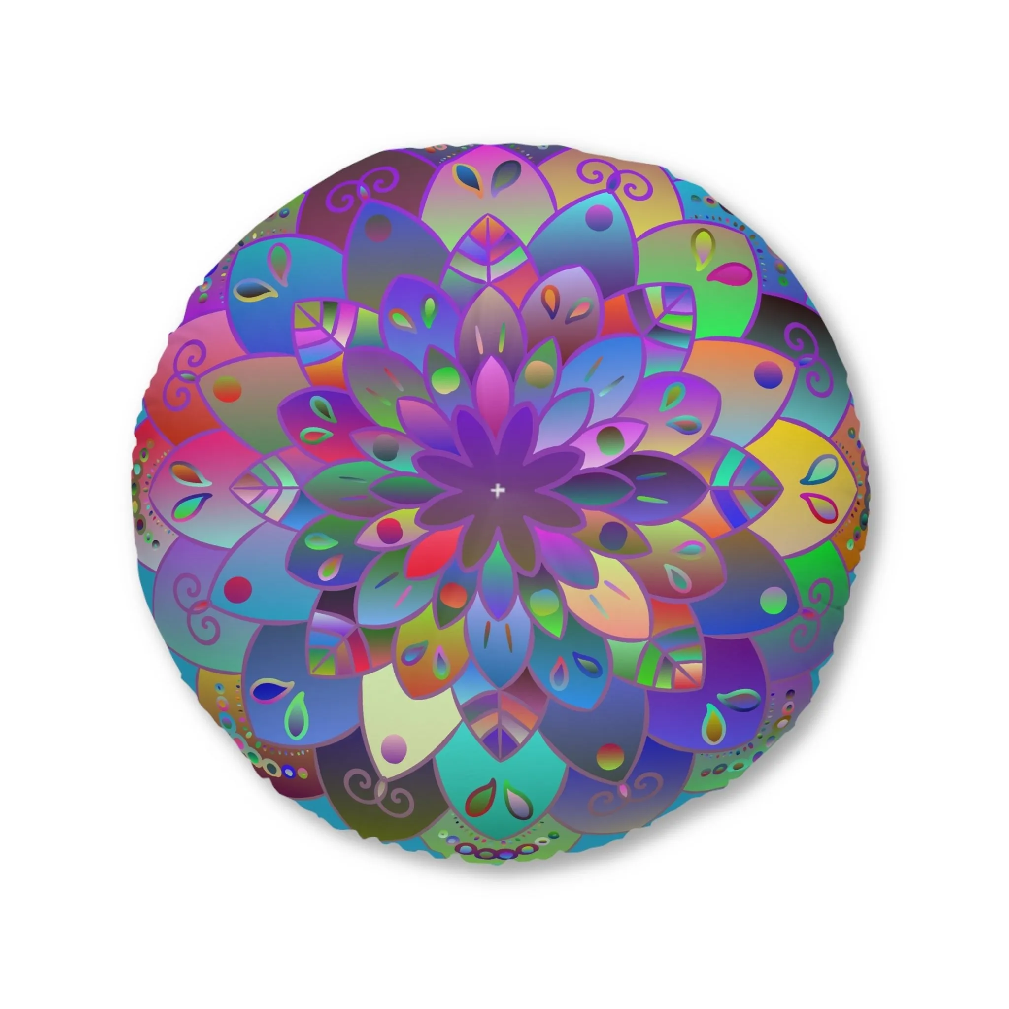 Hand Drawn Mandala Floor Cushion - Colorful Art on Turquoise - Tufted