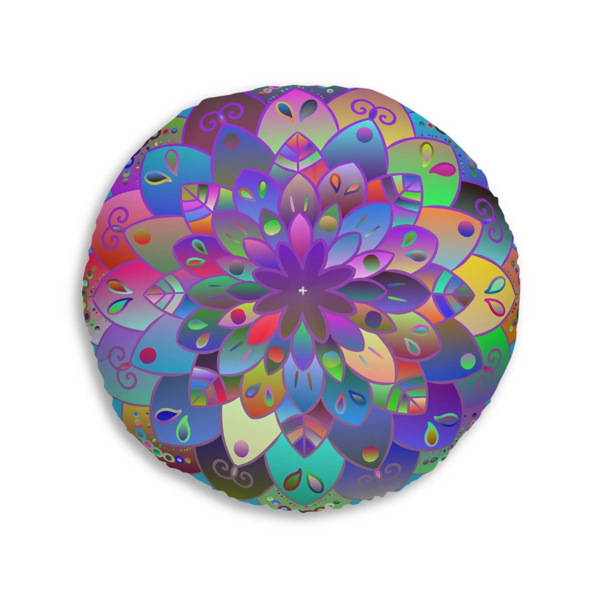 Hand Drawn Mandala Floor Cushion - Colorful Art on Turquoise - Tufted