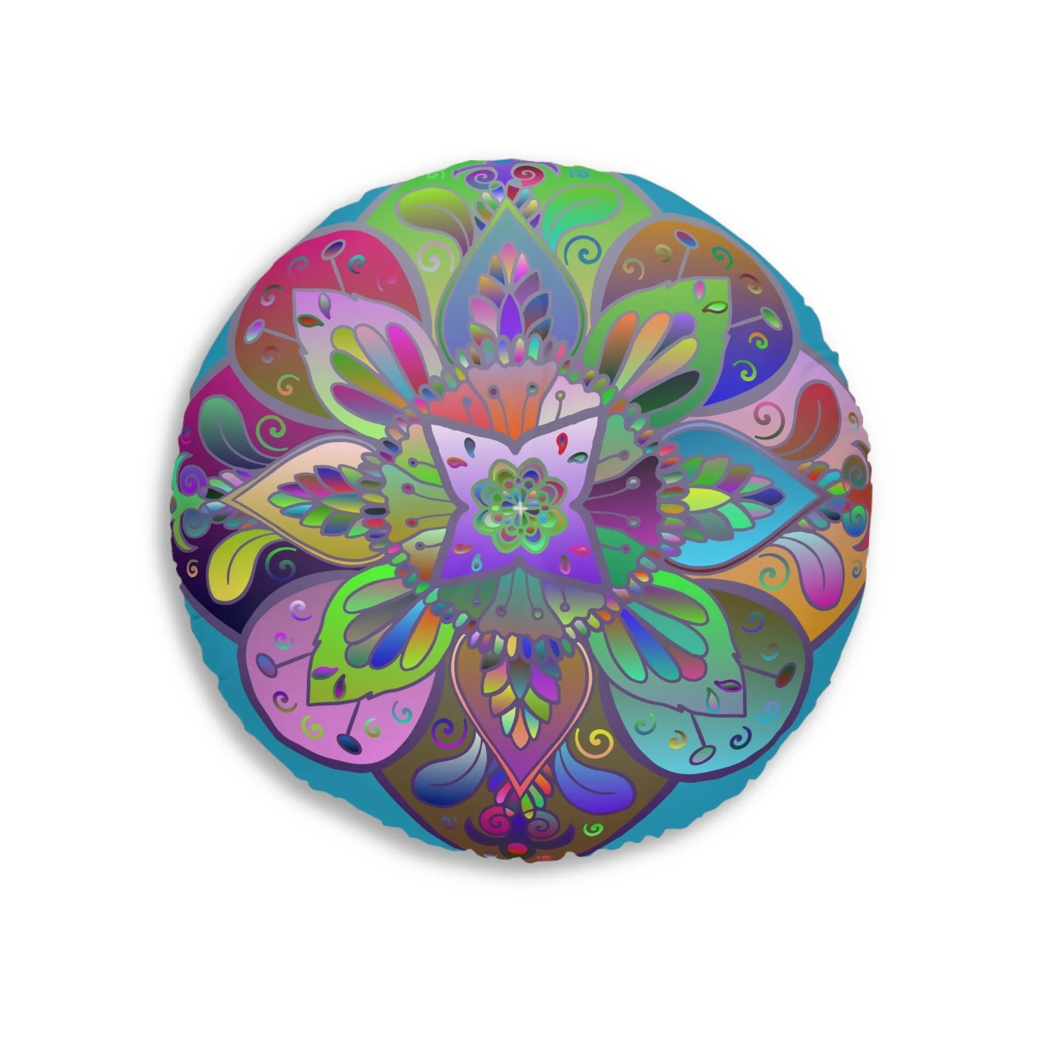 Hand Drawn Mandala Floor Cushion - Colorful Turquoise Background