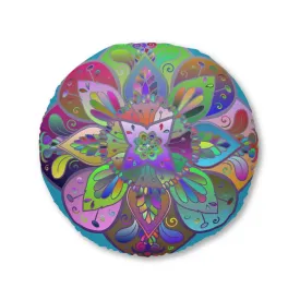 Hand Drawn Mandala Floor Cushion - Colorful Turquoise Background