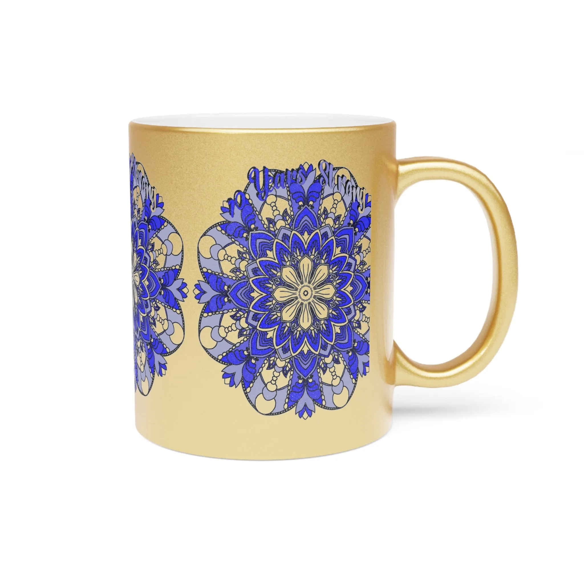 Hand Drawn Mandala Metallic Mug - 10 Years Strong