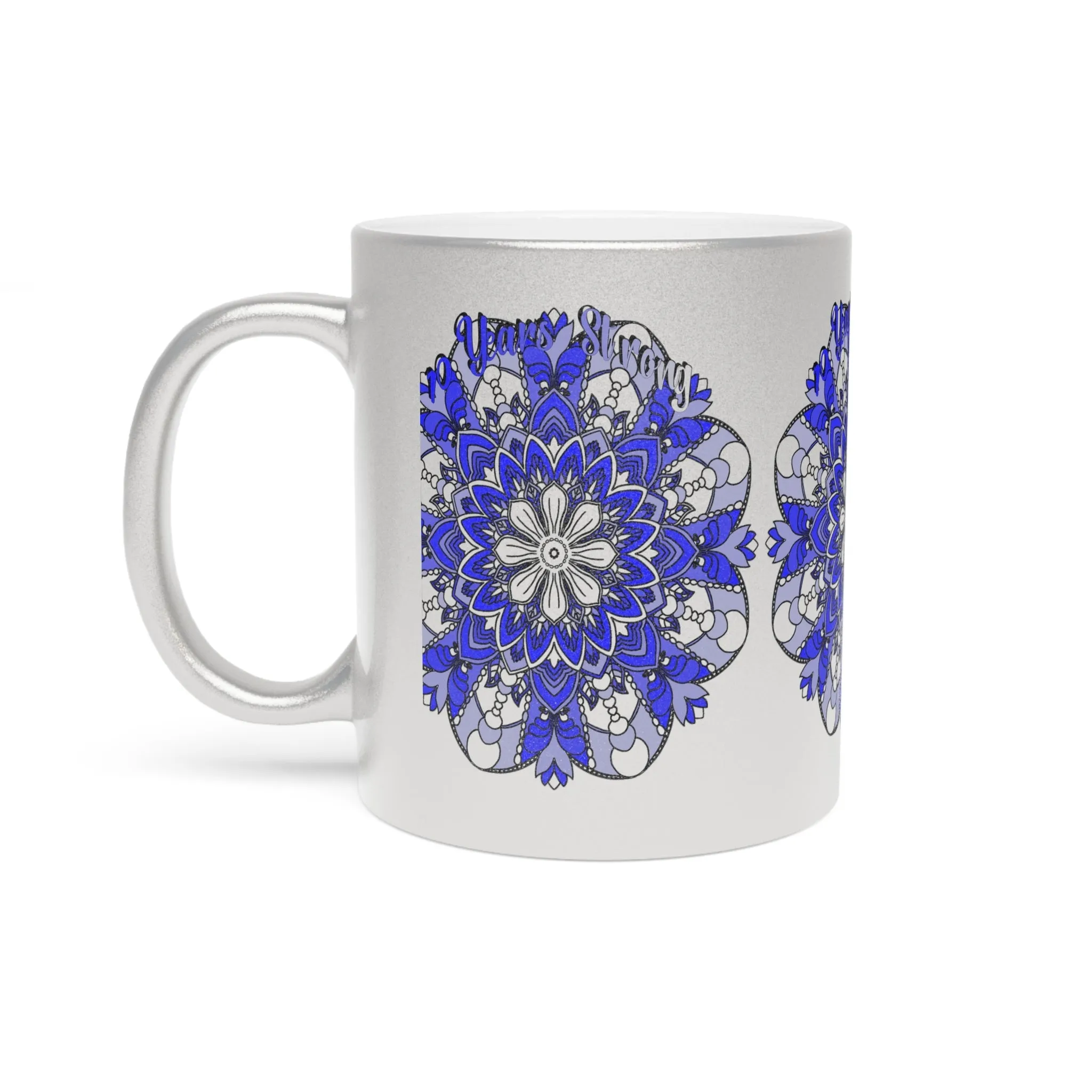 Hand Drawn Mandala Metallic Mug - 10 Years Strong