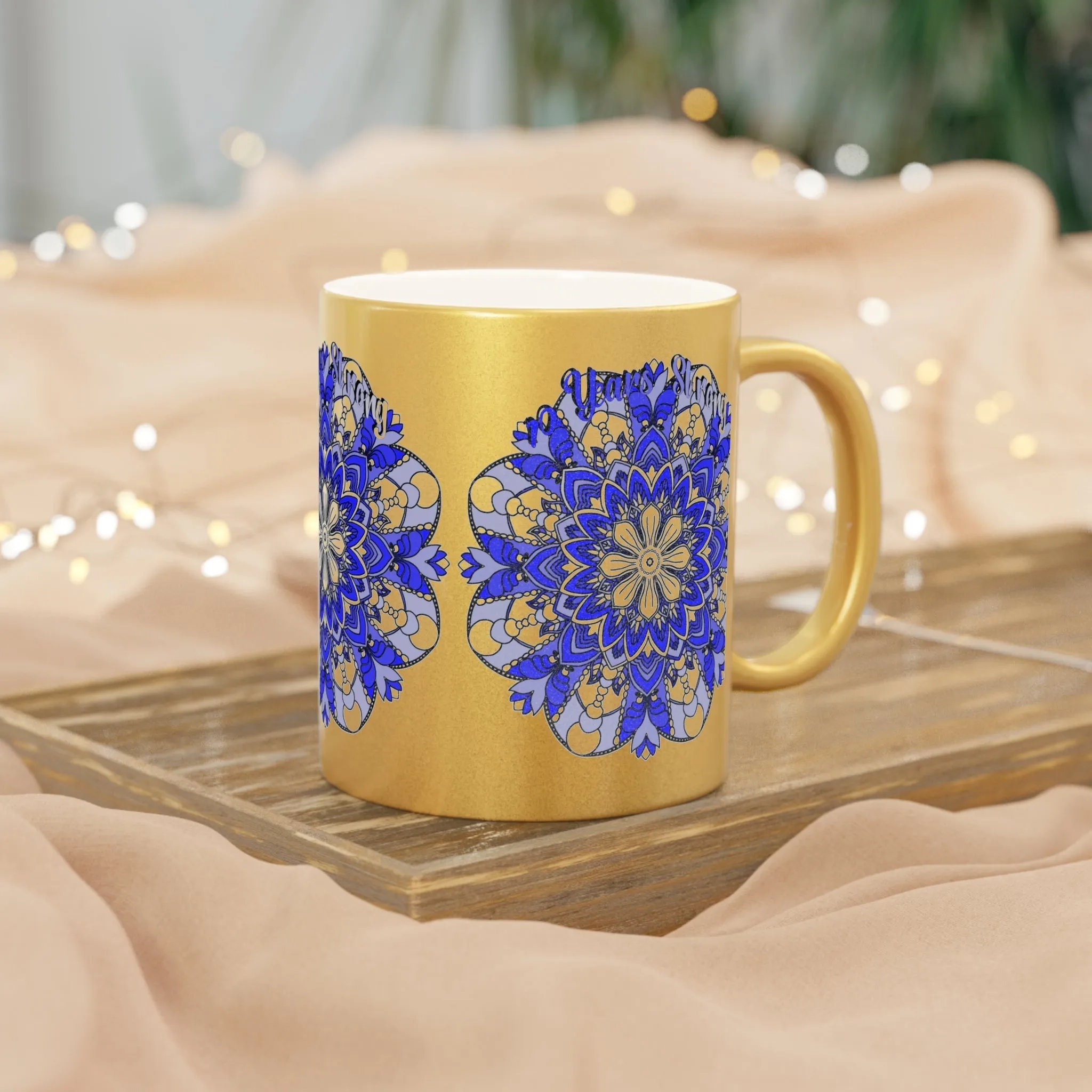 Hand Drawn Mandala Metallic Mug - 10 Years Strong