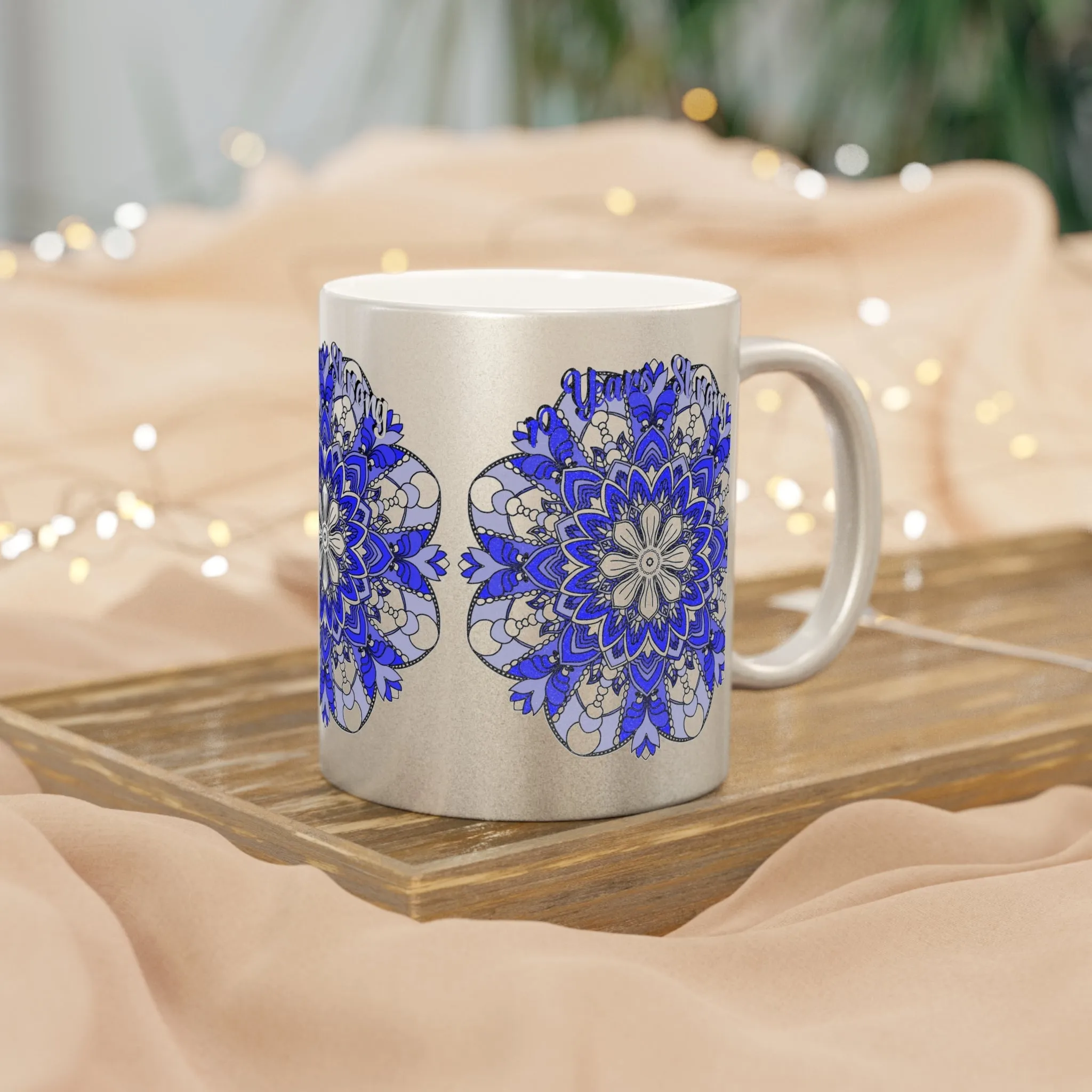 Hand Drawn Mandala Metallic Mug - 10 Years Strong