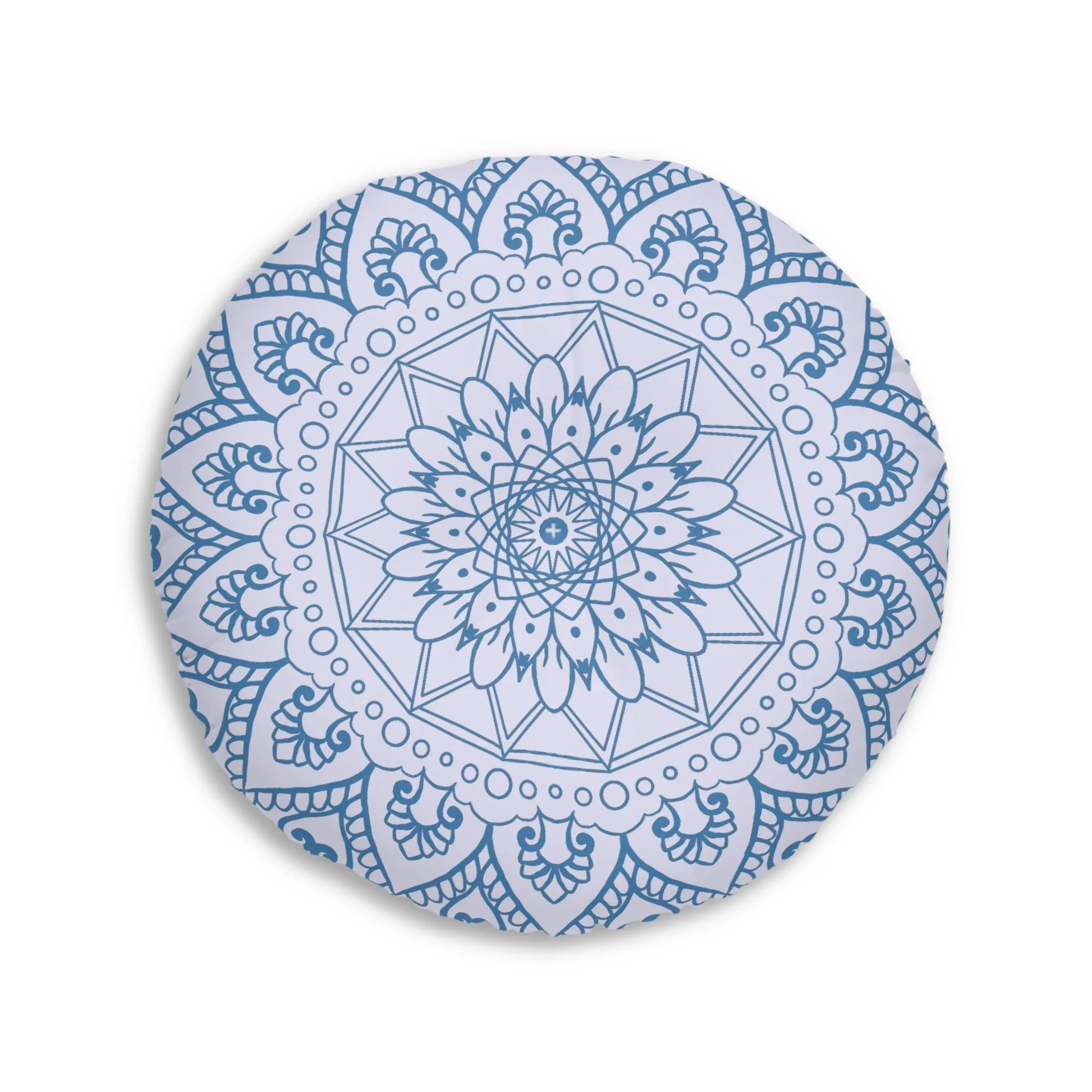 Handcrafted Mandala Art Floor Cushion - Steel Blue on Levander