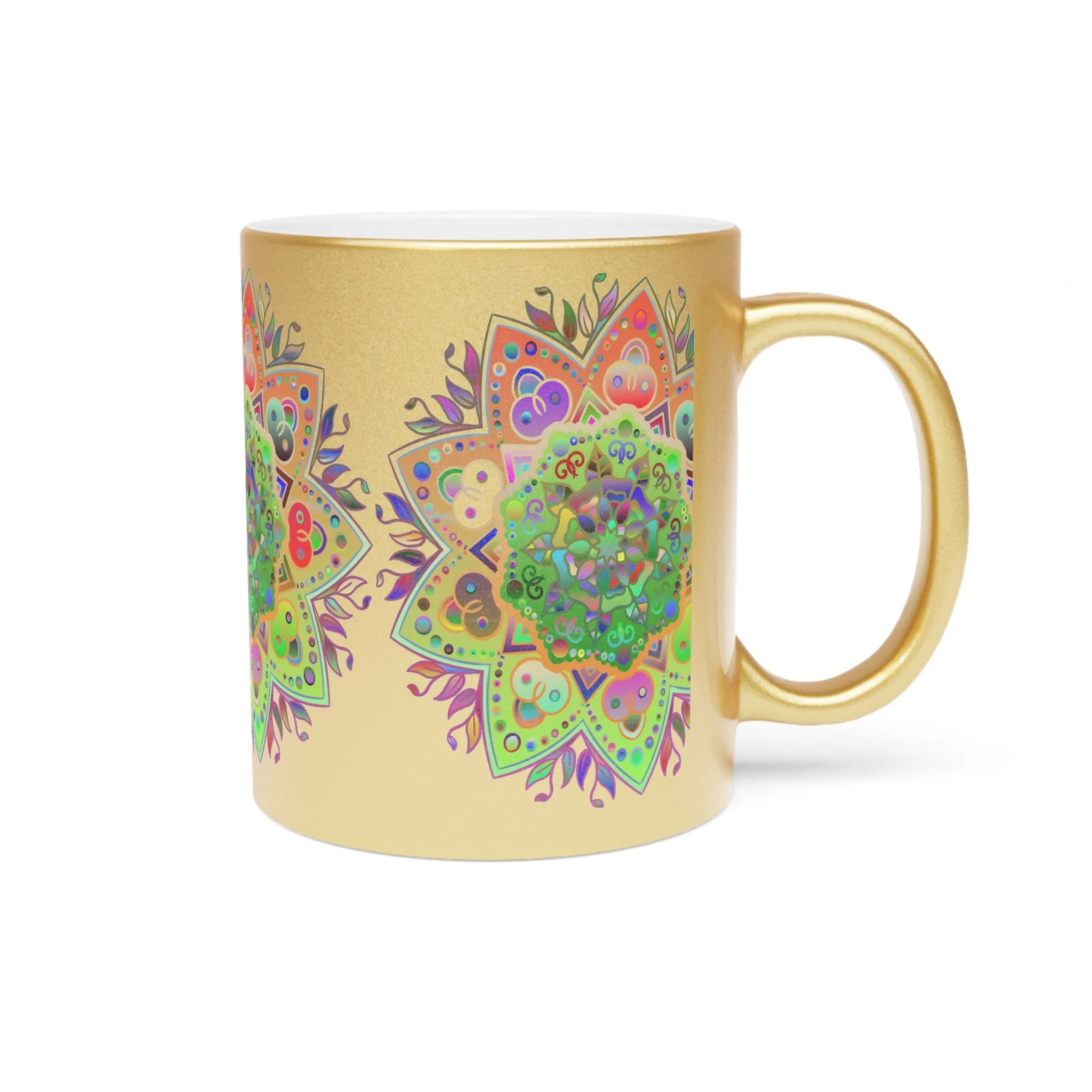 Handdrawn Mandala Design Metallic Mug - Silver/Gold