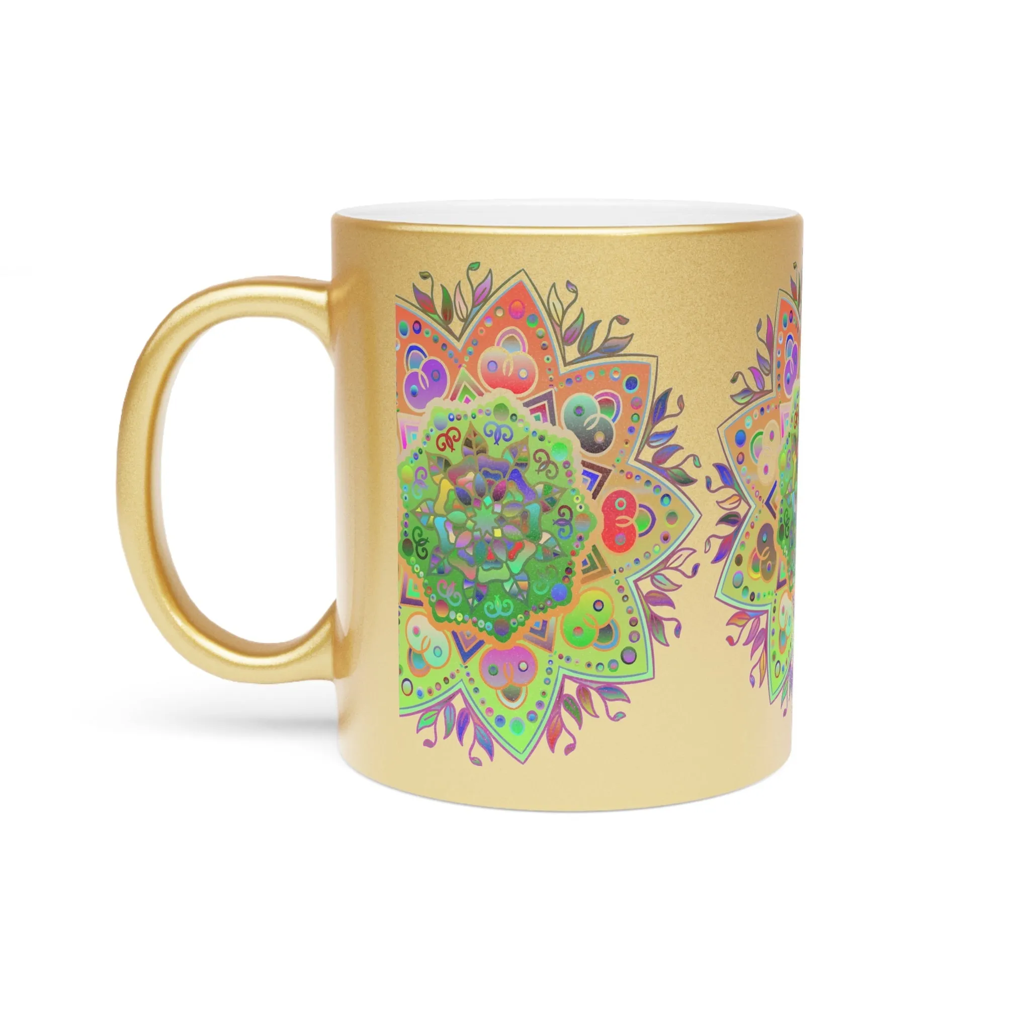 Handdrawn Mandala Design Metallic Mug - Silver/Gold