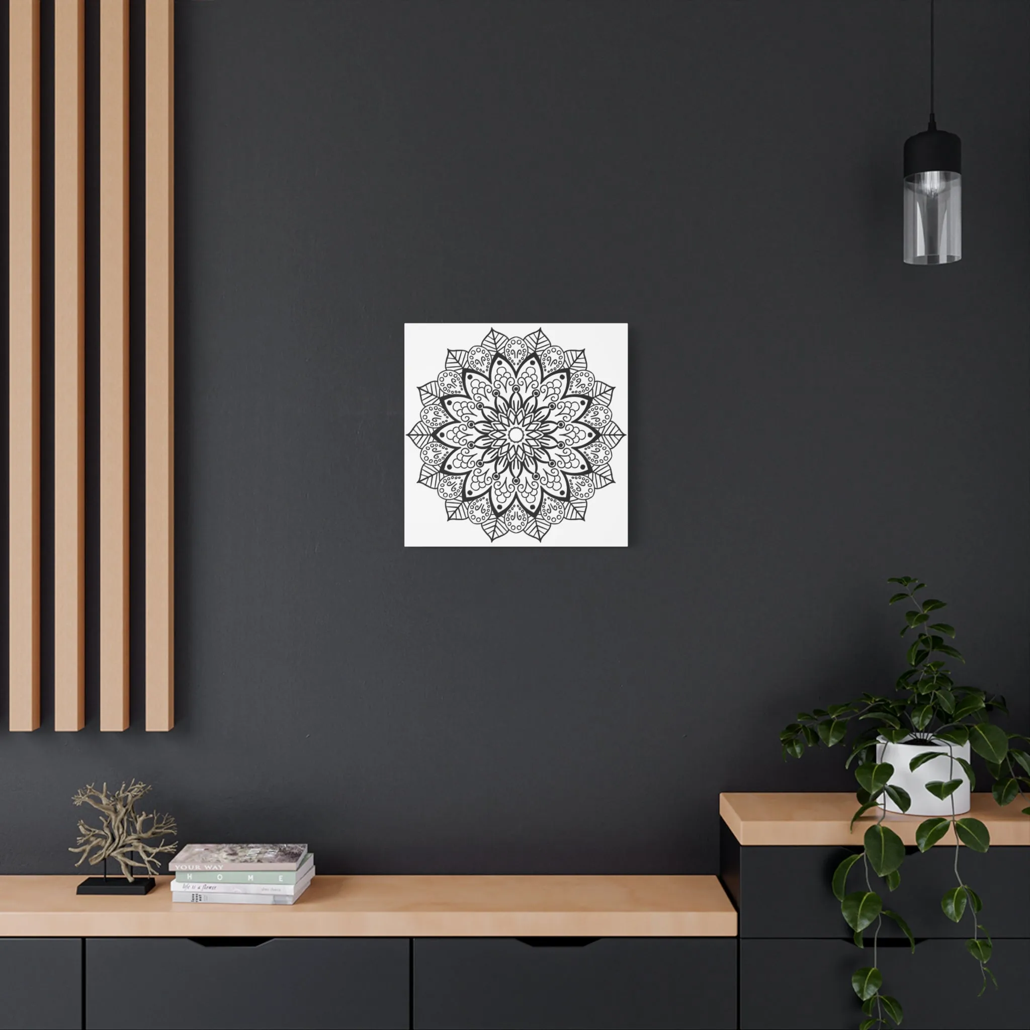 Handmade Mandala Art - Black & White - Matte Canvas, Stretched, 1.25