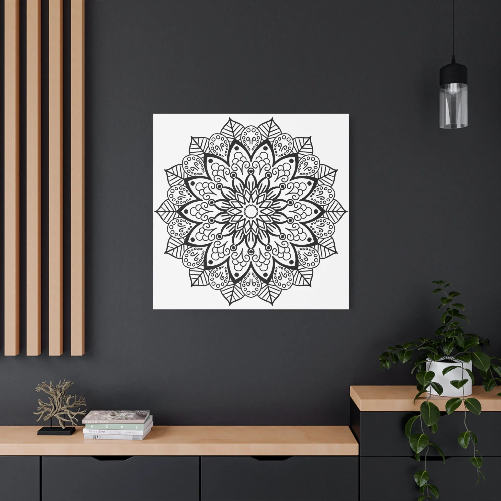 Handmade Mandala Art - Black & White - Matte Canvas, Stretched, 1.25