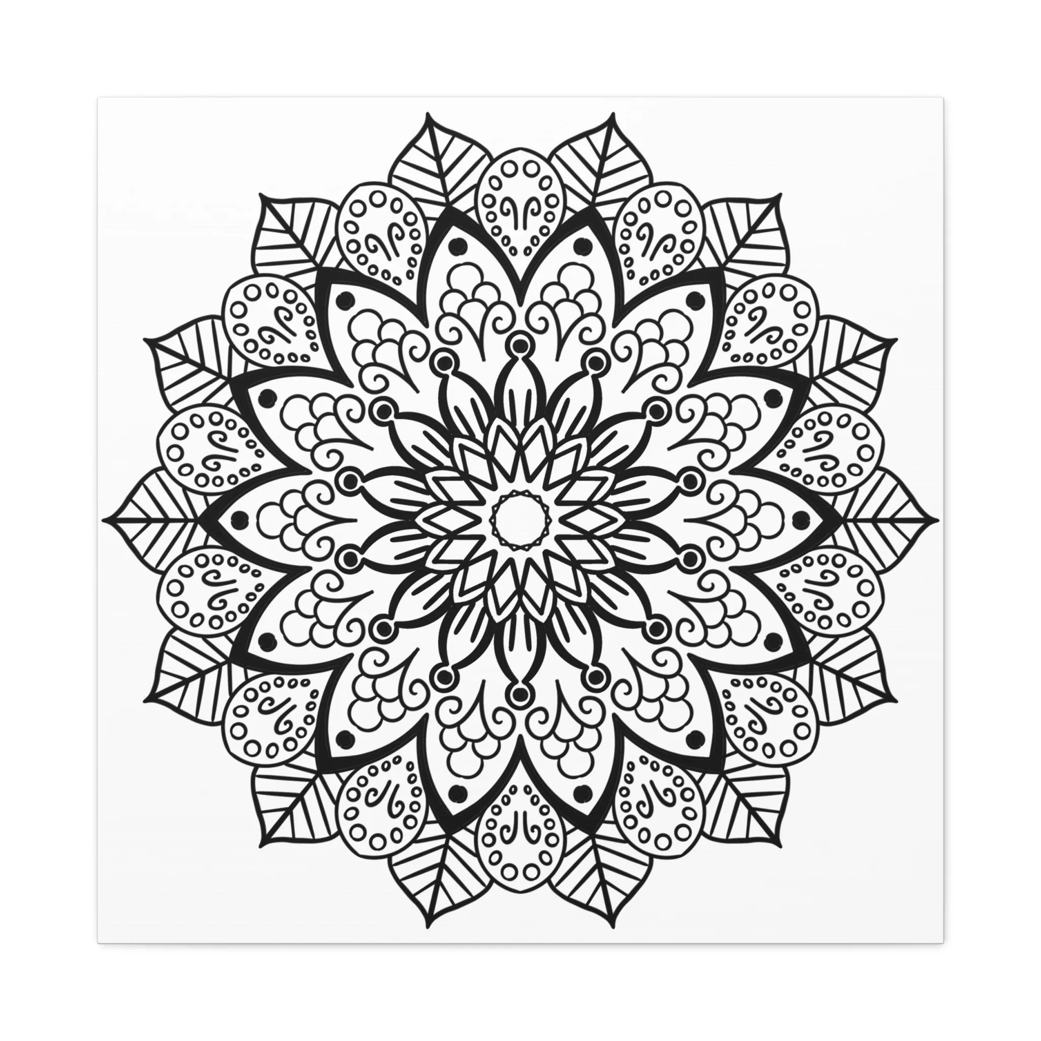 Handmade Mandala Art - Black & White - Matte Canvas, Stretched, 1.25