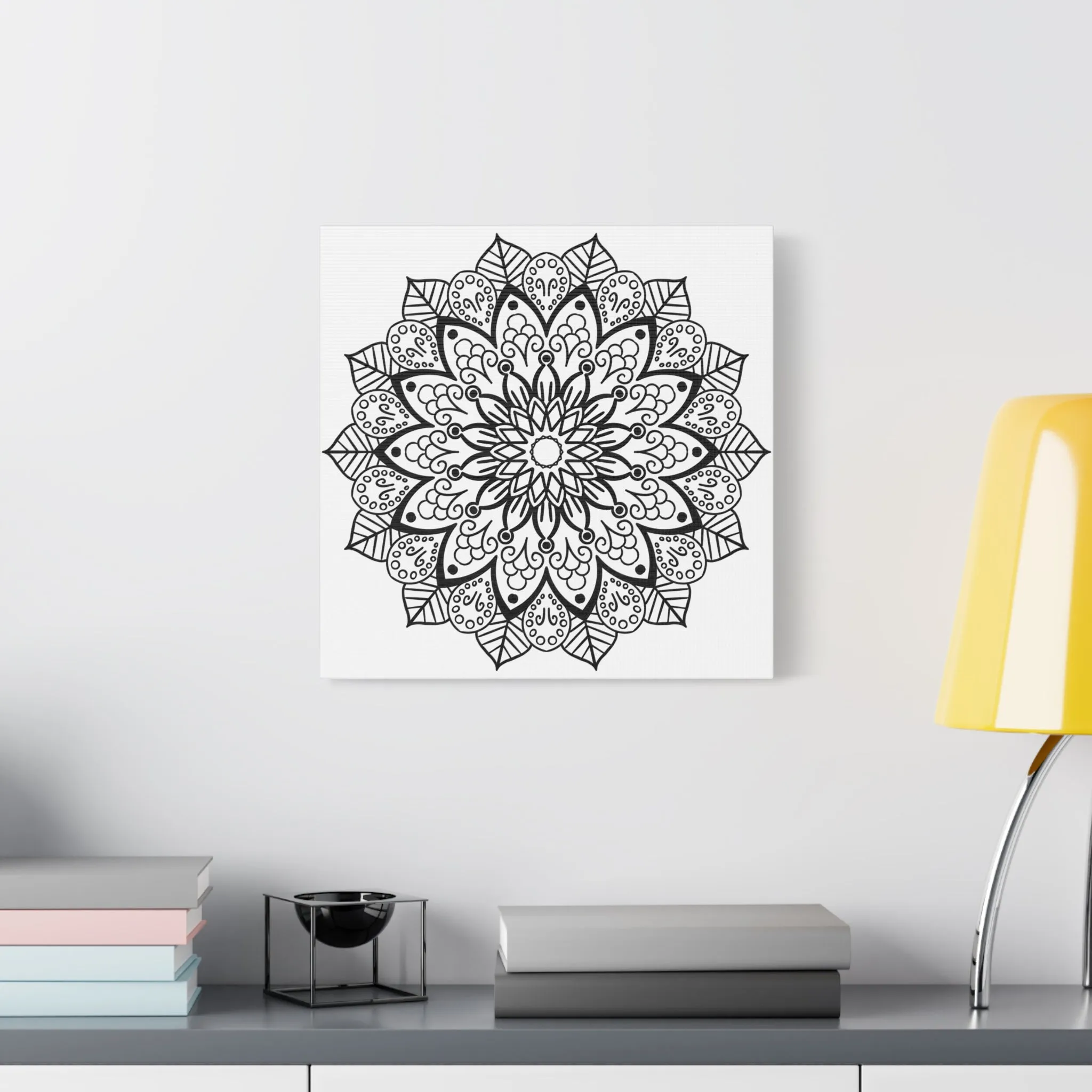 Handmade Mandala Art - Black & White - Matte Canvas, Stretched, 1.25