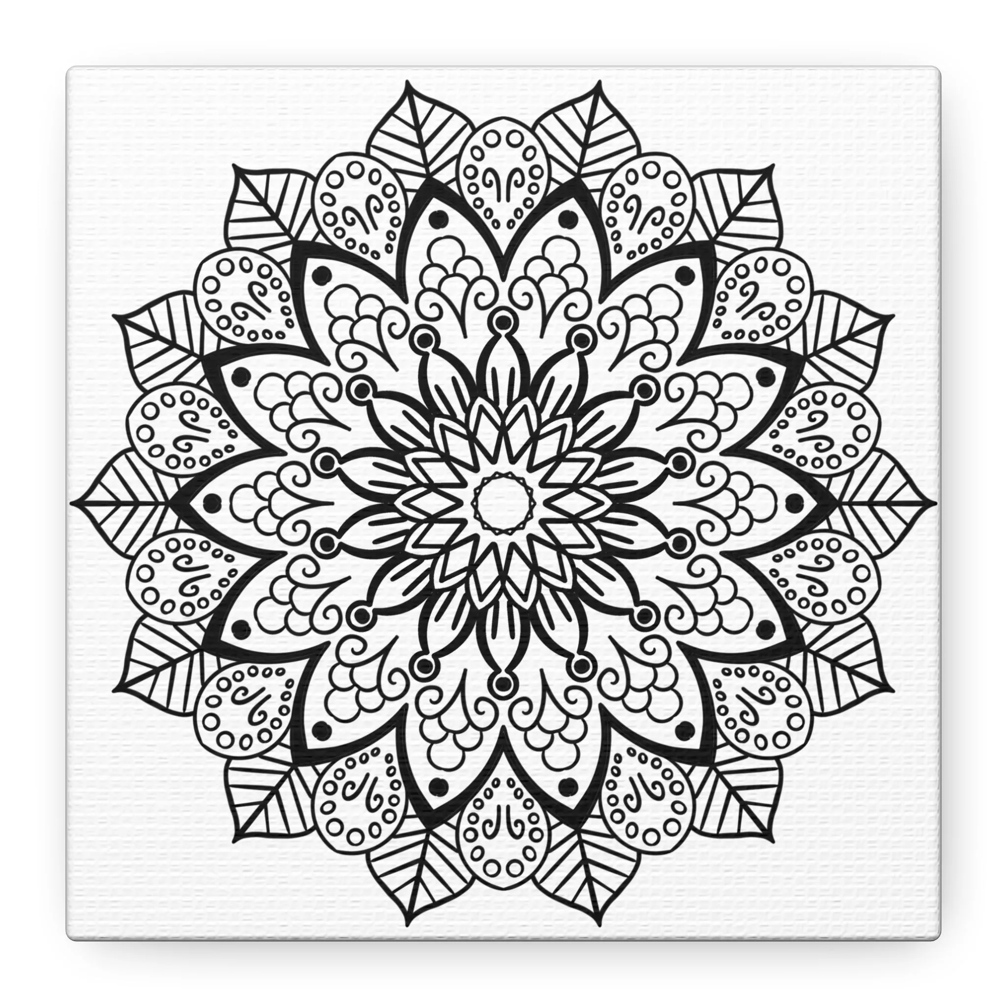 Handmade Mandala Art - Black & White - Matte Canvas, Stretched, 1.25