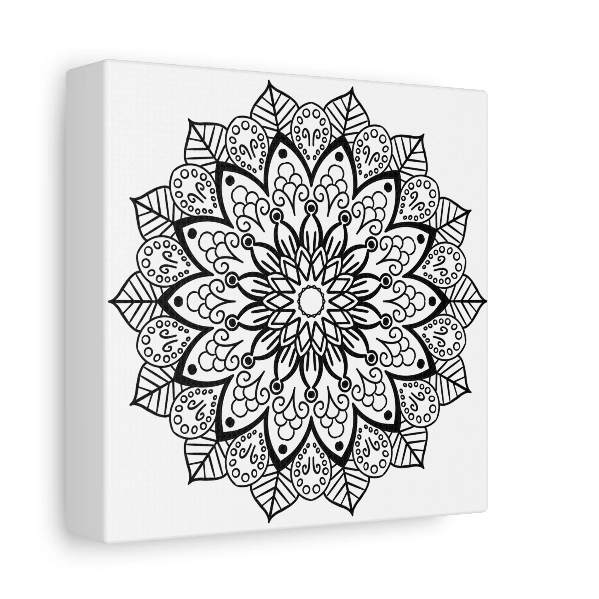 Handmade Mandala Art - Black & White - Matte Canvas, Stretched, 1.25