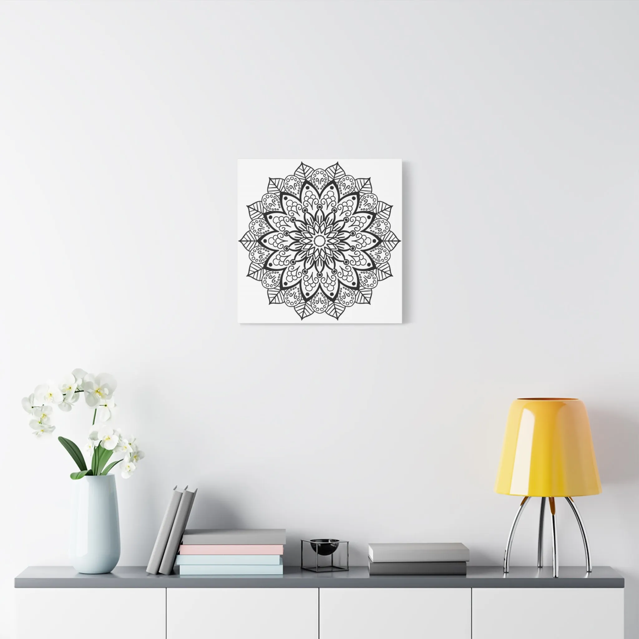 Handmade Mandala Art - Black & White - Matte Canvas, Stretched, 1.25