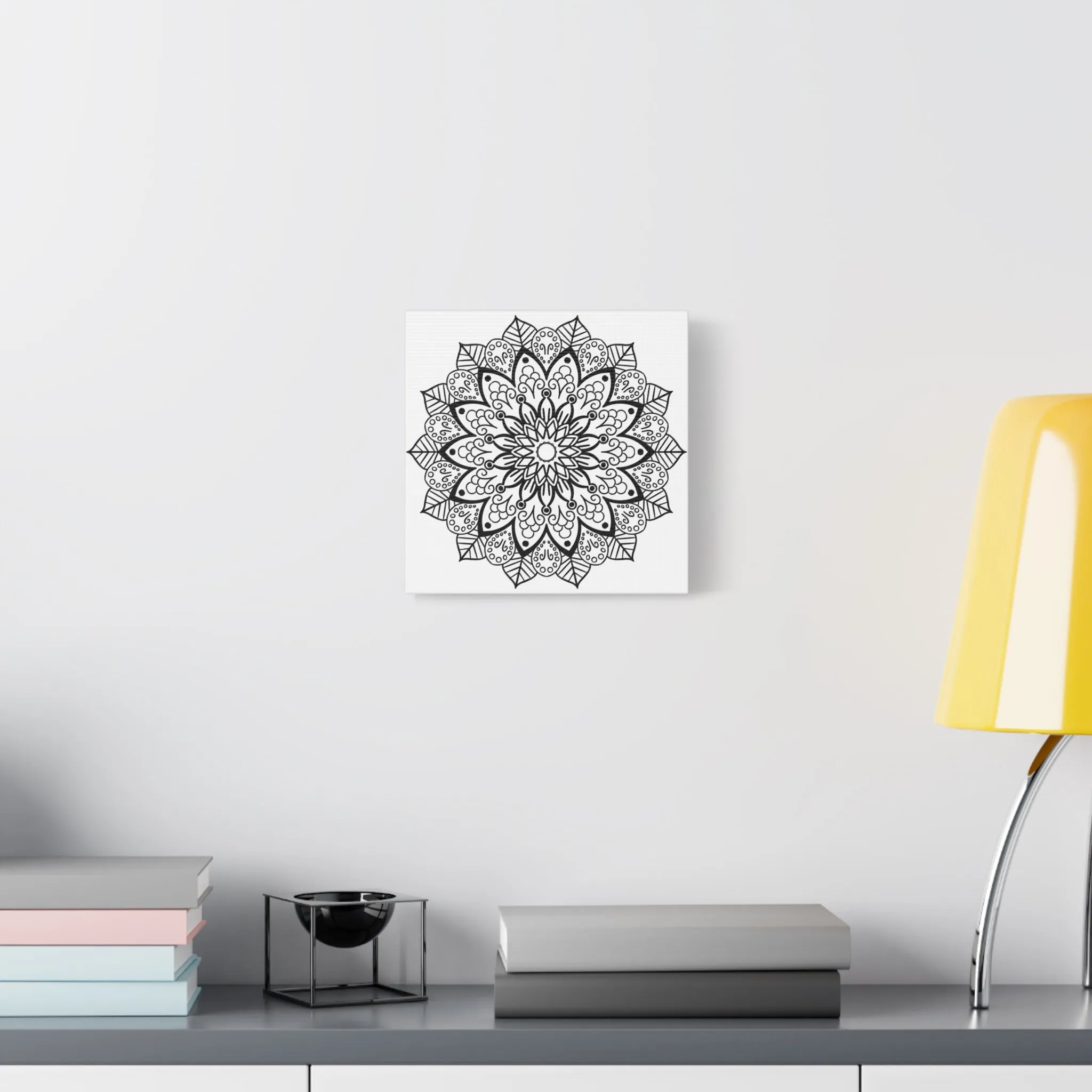 Handmade Mandala Art - Black & White - Matte Canvas, Stretched, 1.25