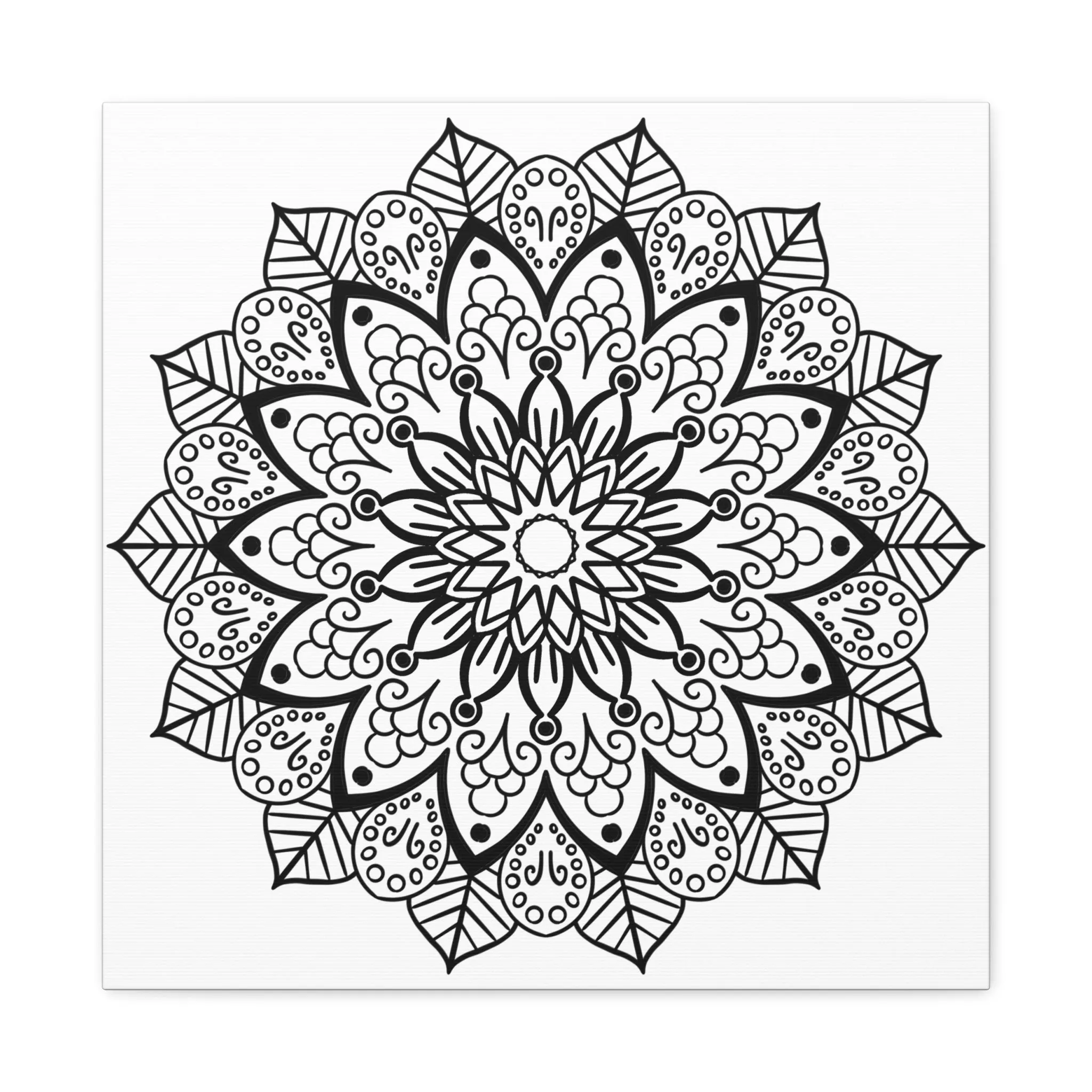 Handmade Mandala Art - Black & White - Matte Canvas, Stretched, 1.25