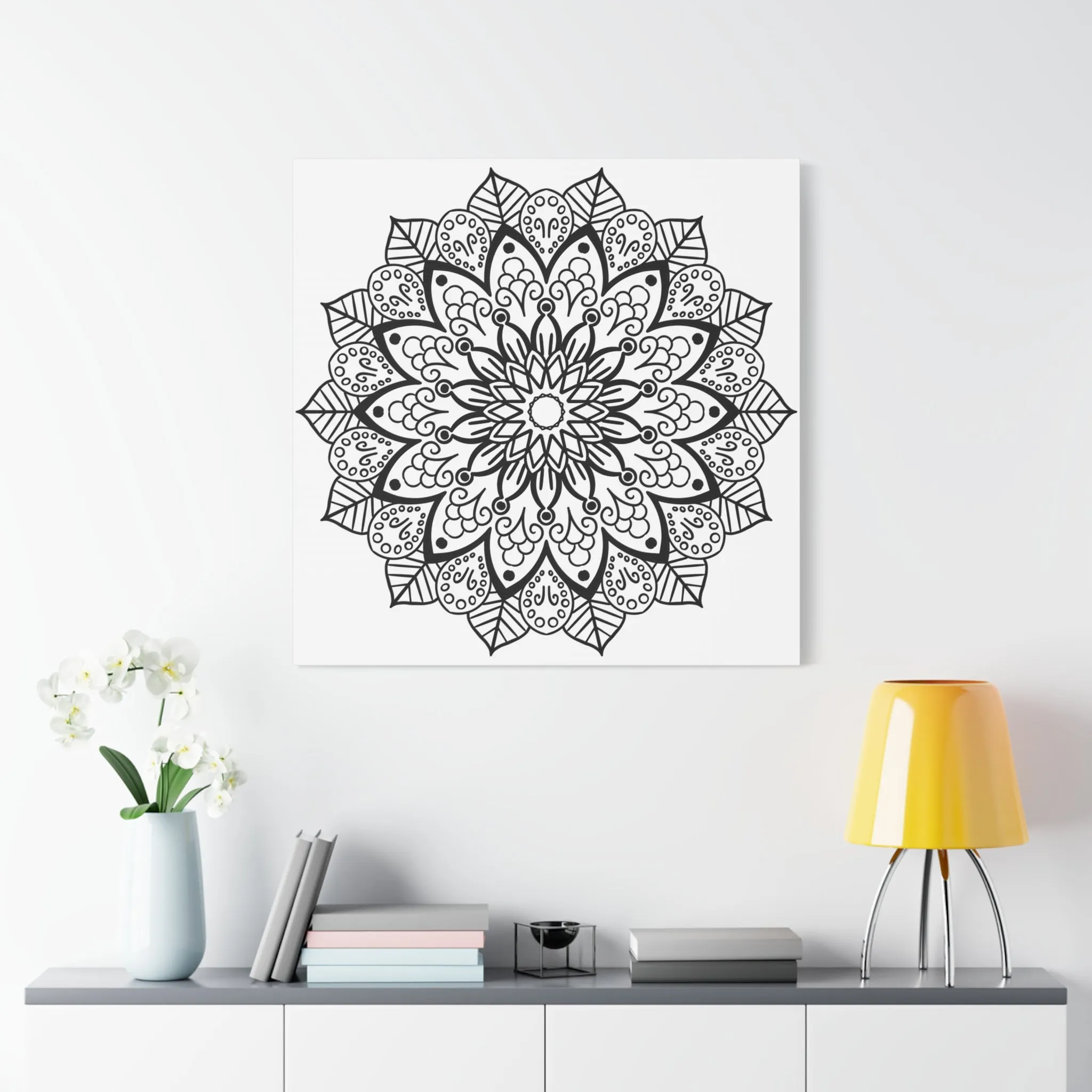 Handmade Mandala Art - Black & White - Matte Canvas, Stretched, 1.25