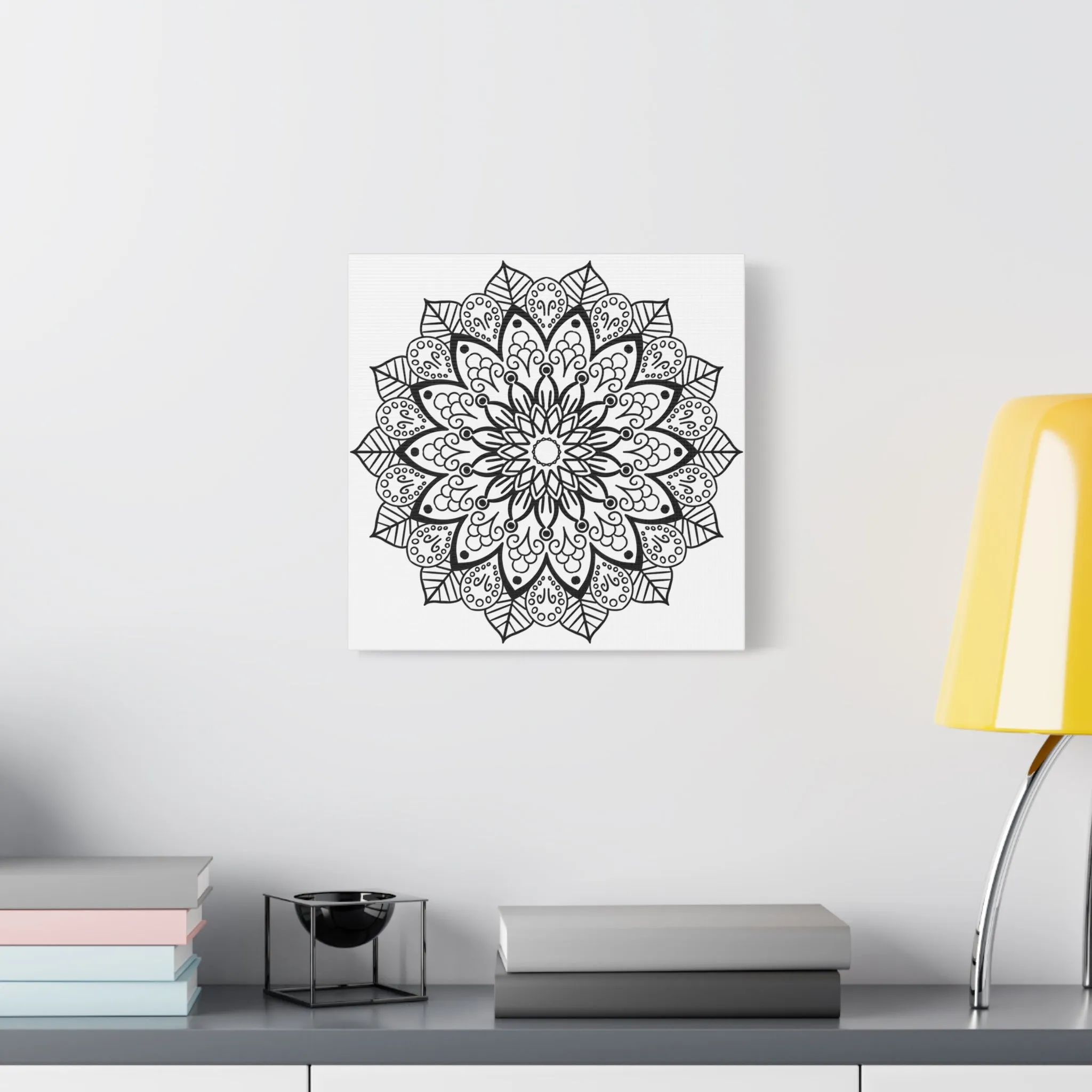 Handmade Mandala Art - Black & White - Matte Canvas, Stretched, 1.25