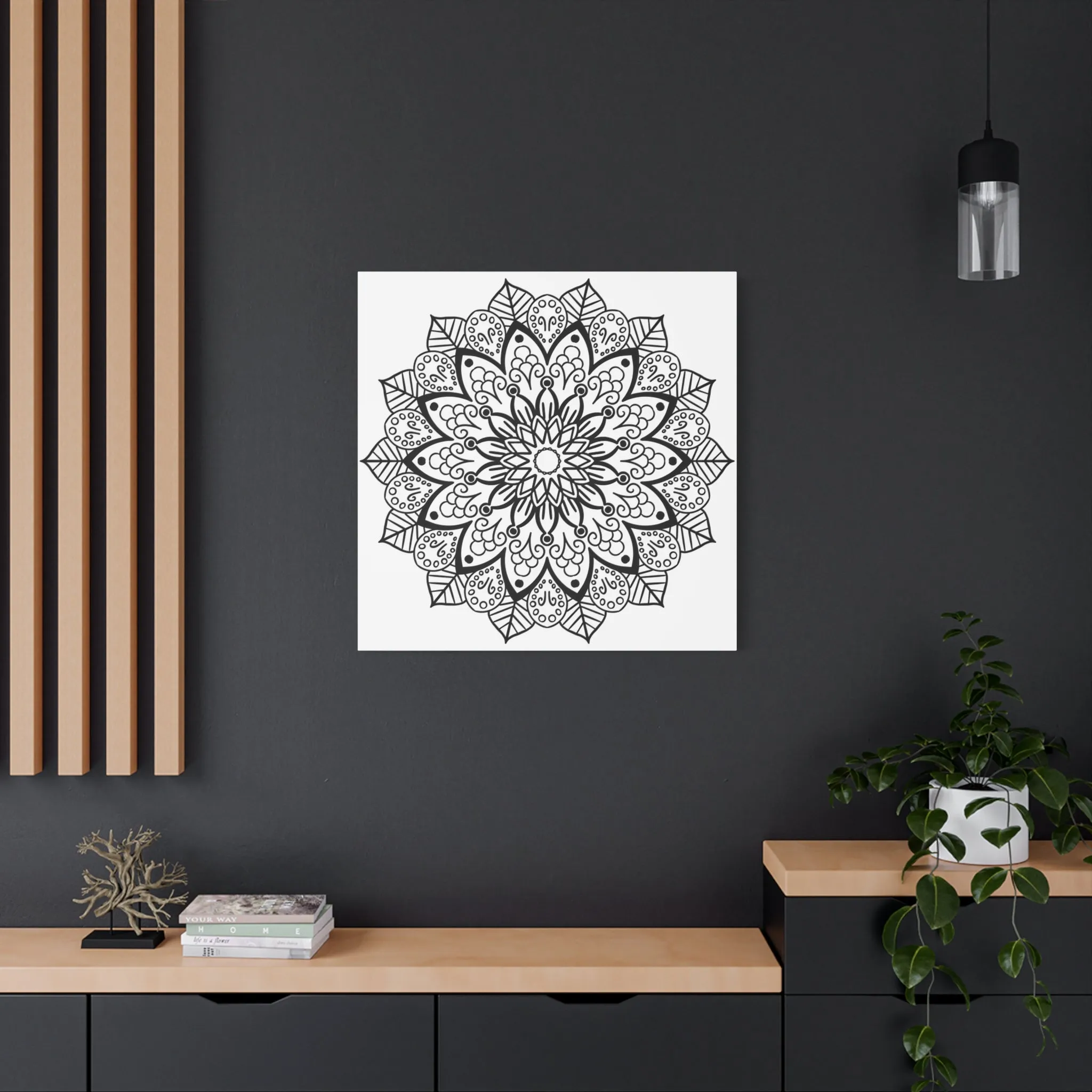 Handmade Mandala Art - Black & White - Matte Canvas, Stretched, 1.25