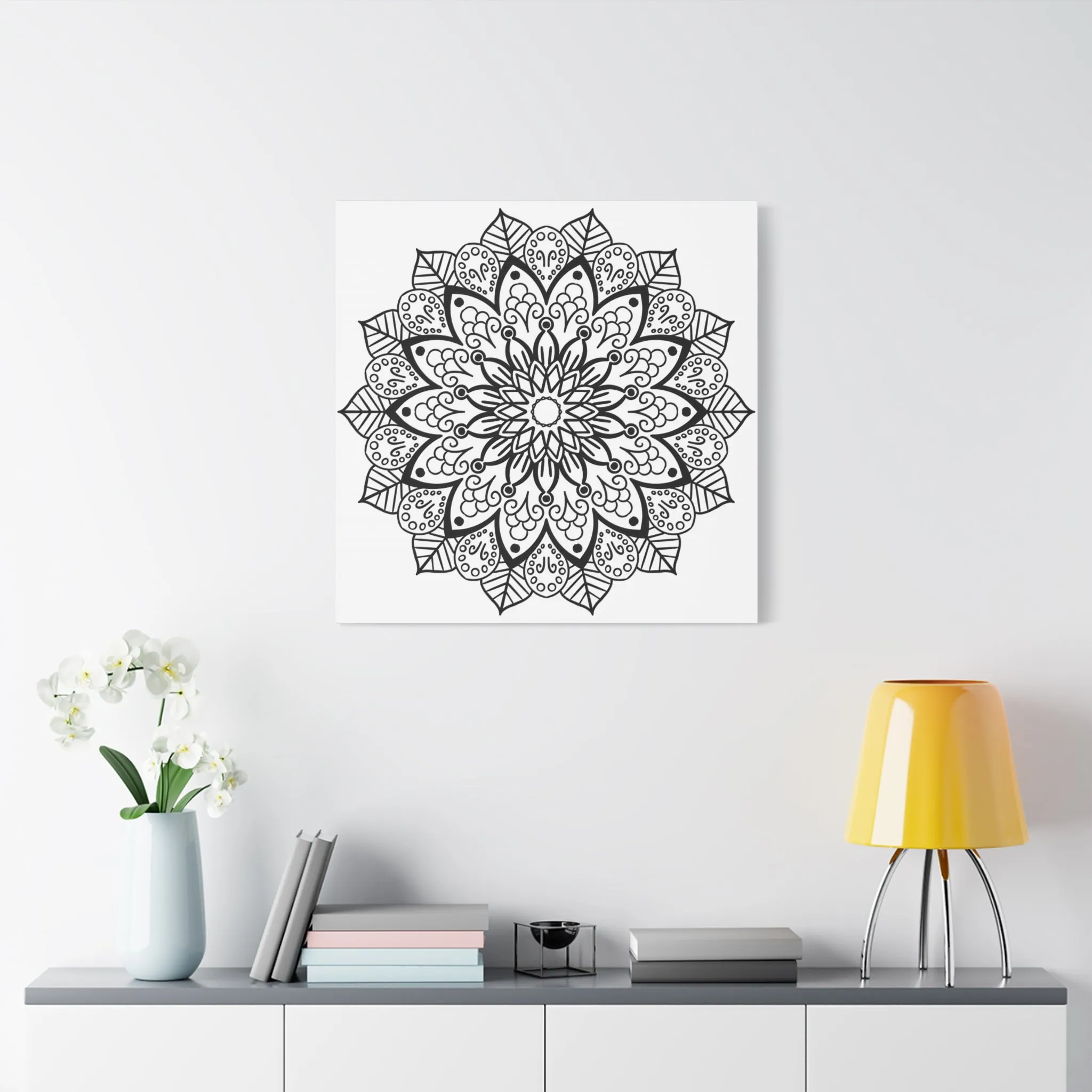 Handmade Mandala Art - Black & White - Matte Canvas, Stretched, 1.25