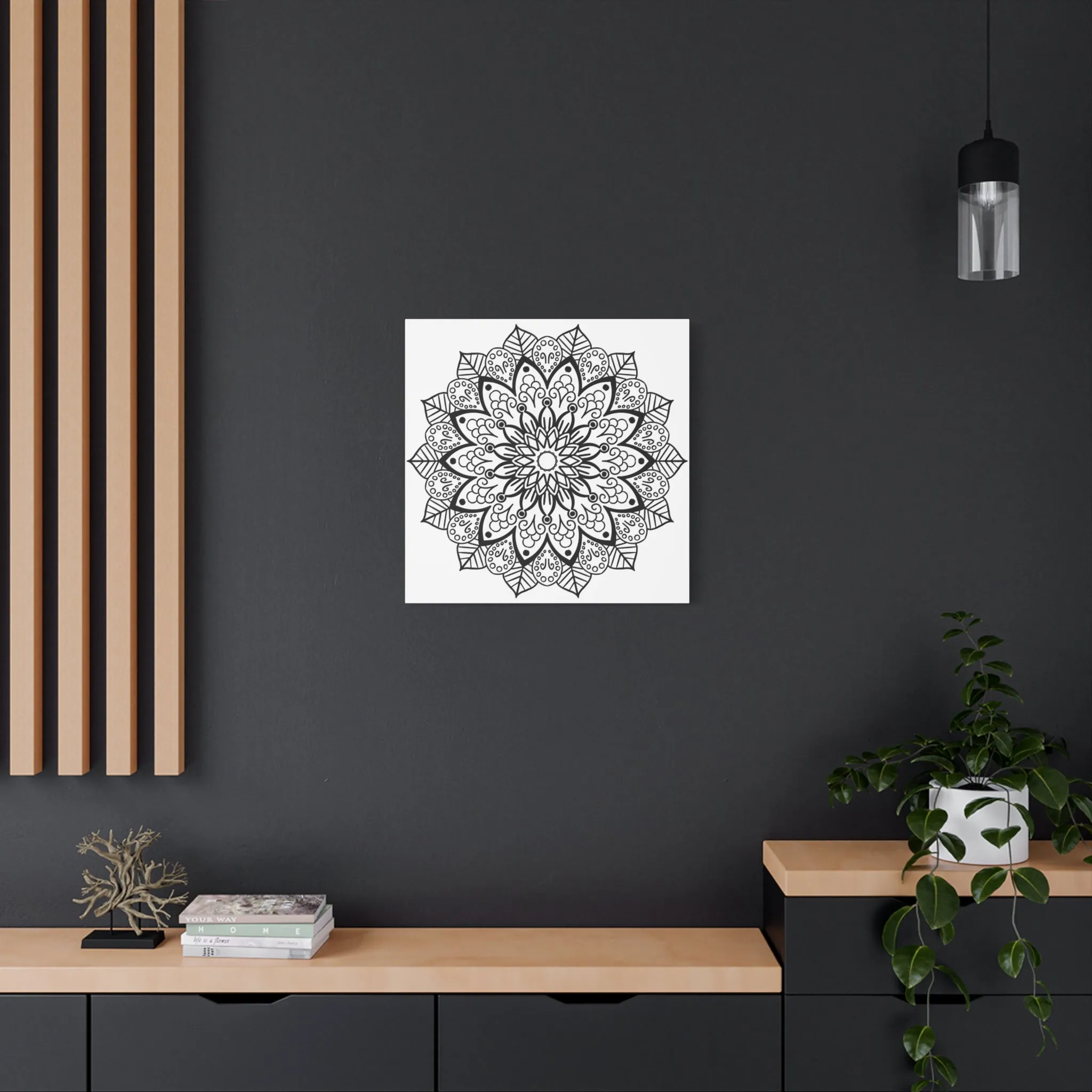 Handmade Mandala Art - Black & White - Matte Canvas, Stretched, 1.25