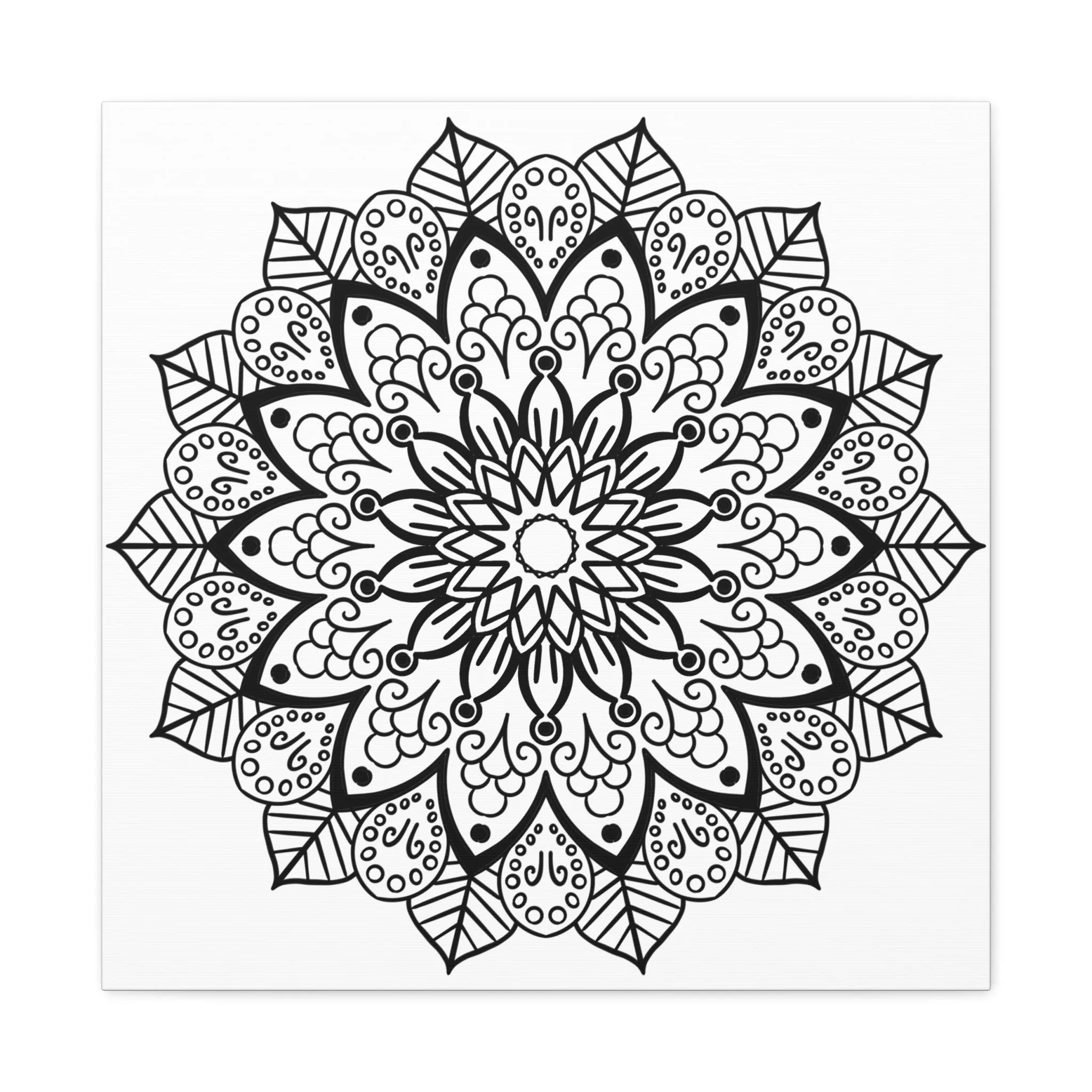 Handmade Mandala Art - Black & White - Matte Canvas, Stretched, 1.25