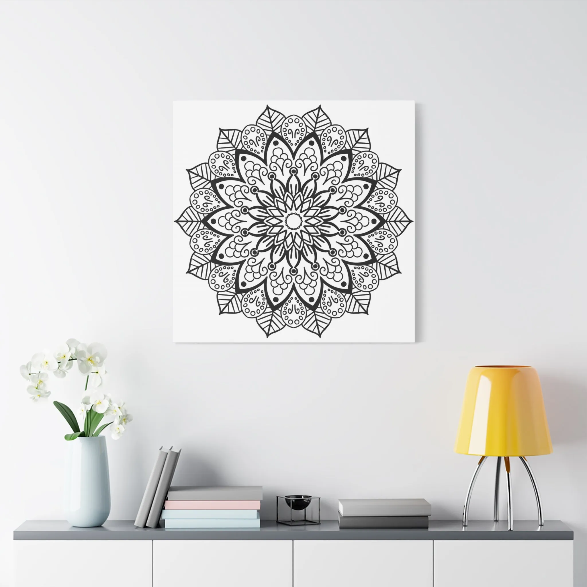 Handmade Mandala Art - Black & White - Matte Canvas, Stretched, 1.25